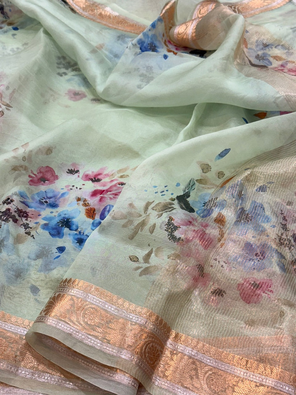 Printed Pure Banarasi Organza Silk Saree