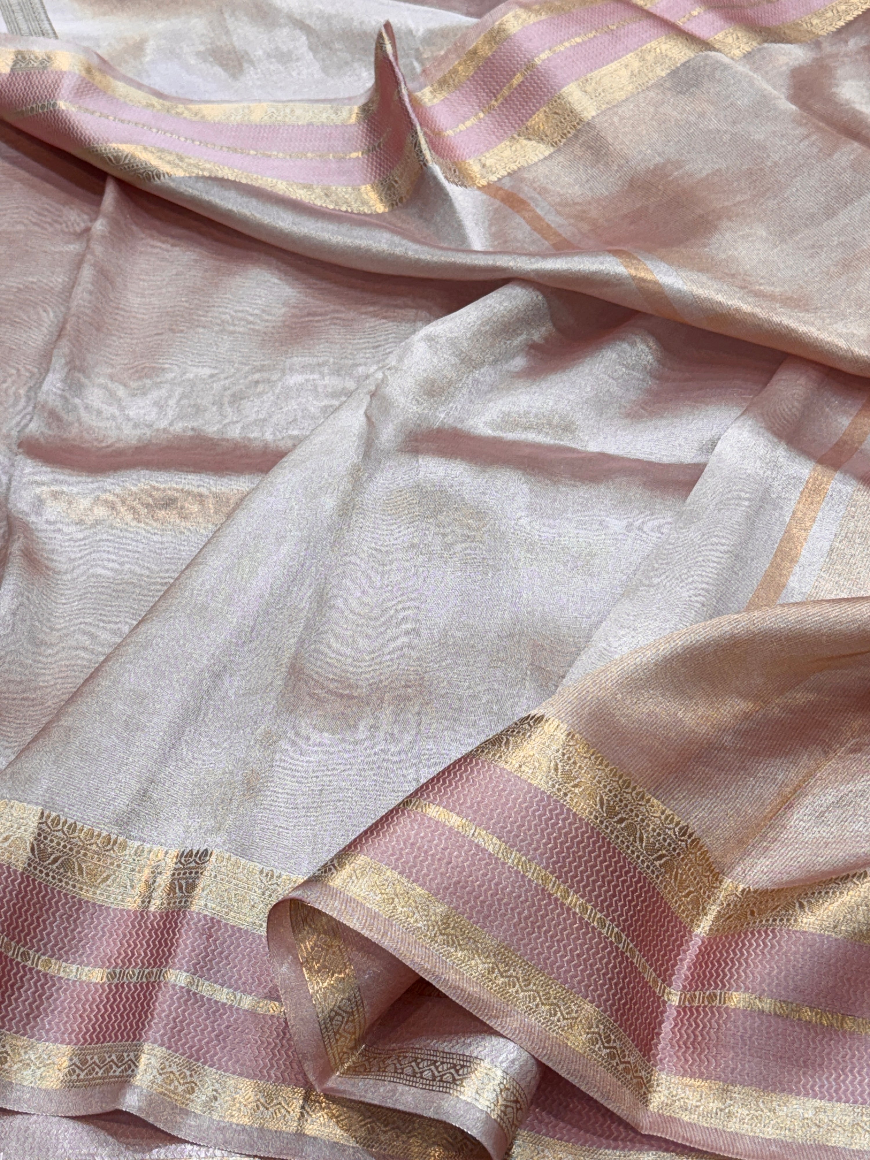 Rose Gold Pure Banarasi Tissue Silk Saree