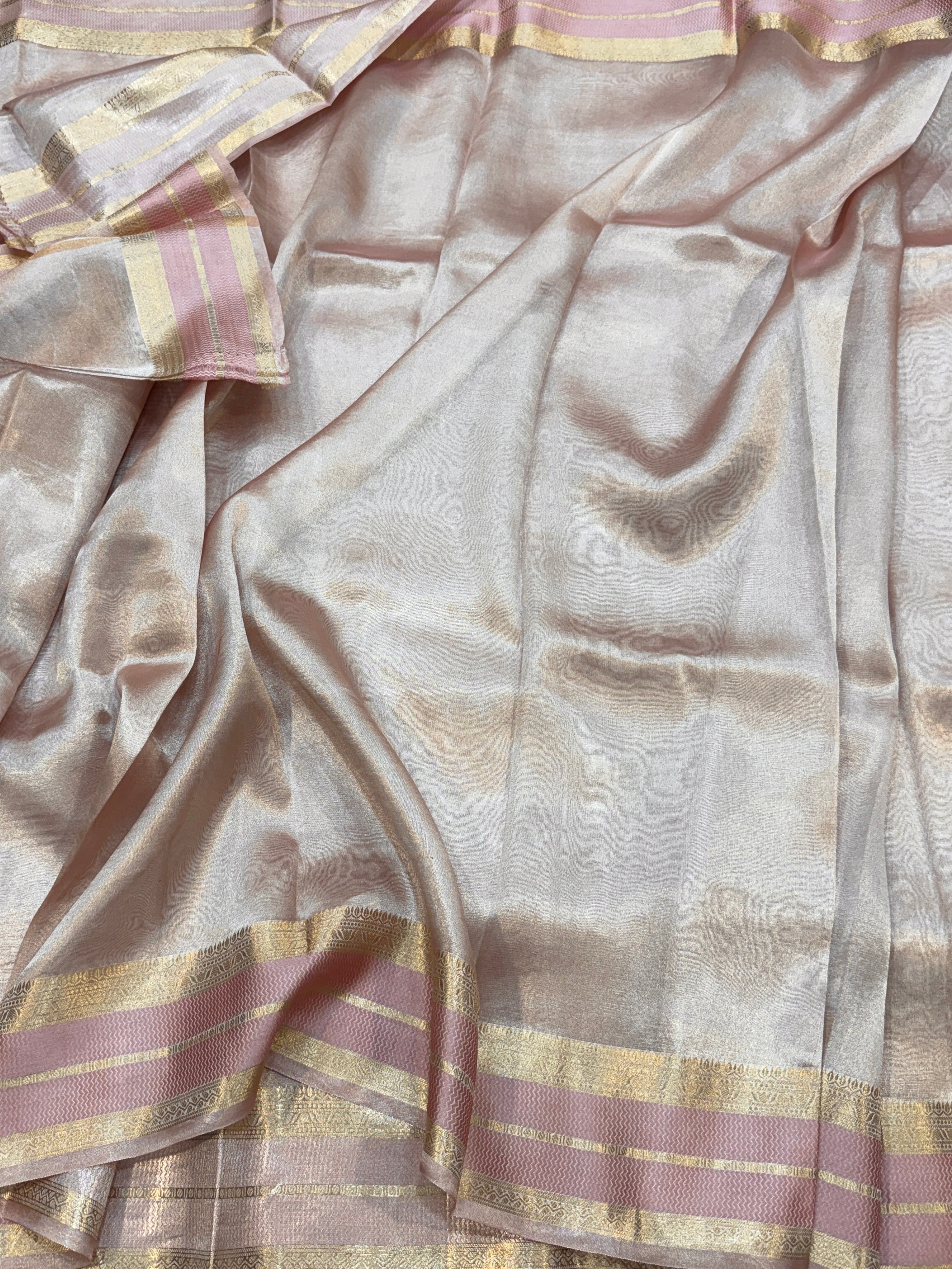 Rose Gold Pure Banarasi Tissue Silk Saree