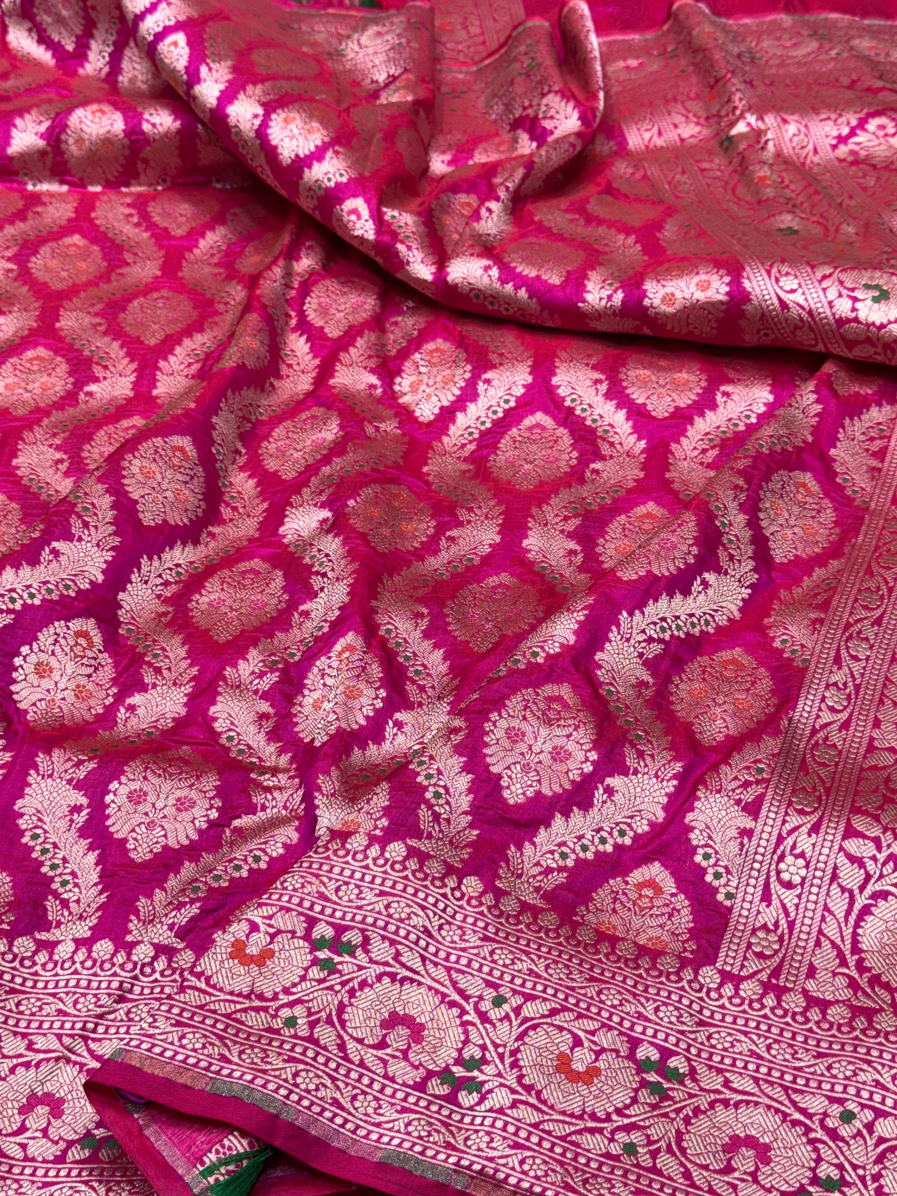 Rani Pink Banarasi Minakari Pure Silk Saree
