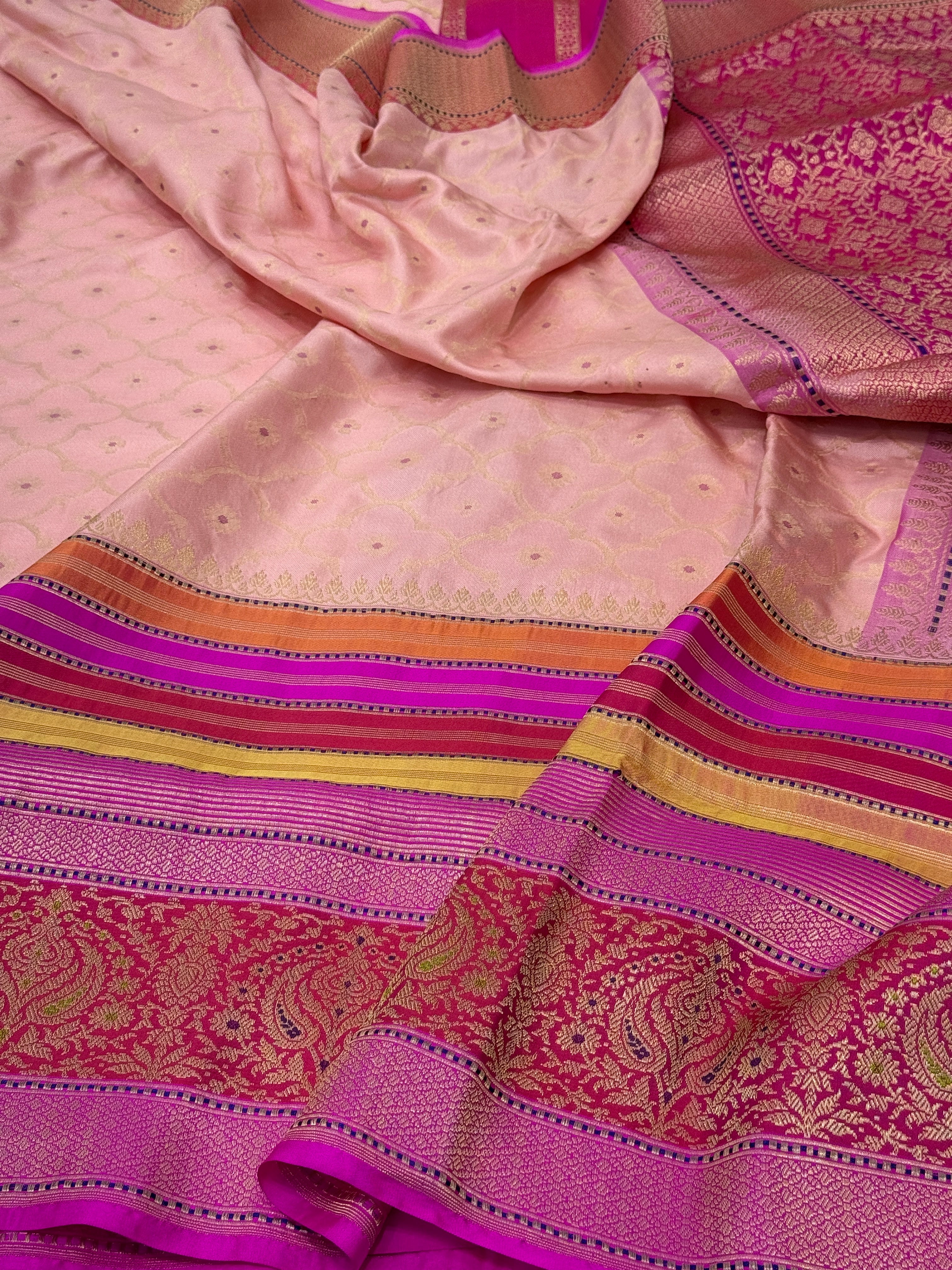 Powder Pink Handwoven Banarasi Ektara Pure Silk Saree