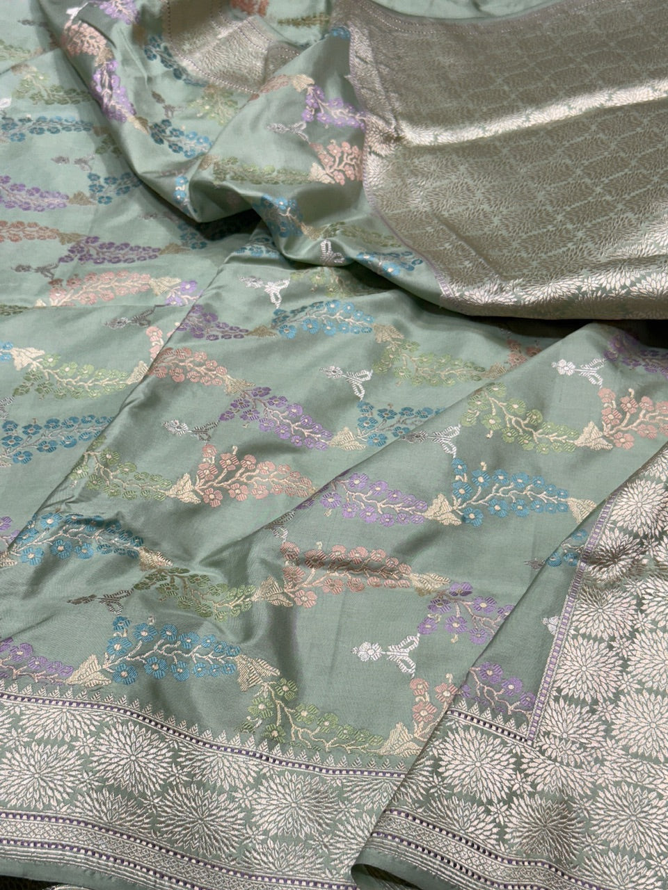 Powder Blue Handwoven Banarasi Pure Silk Saree