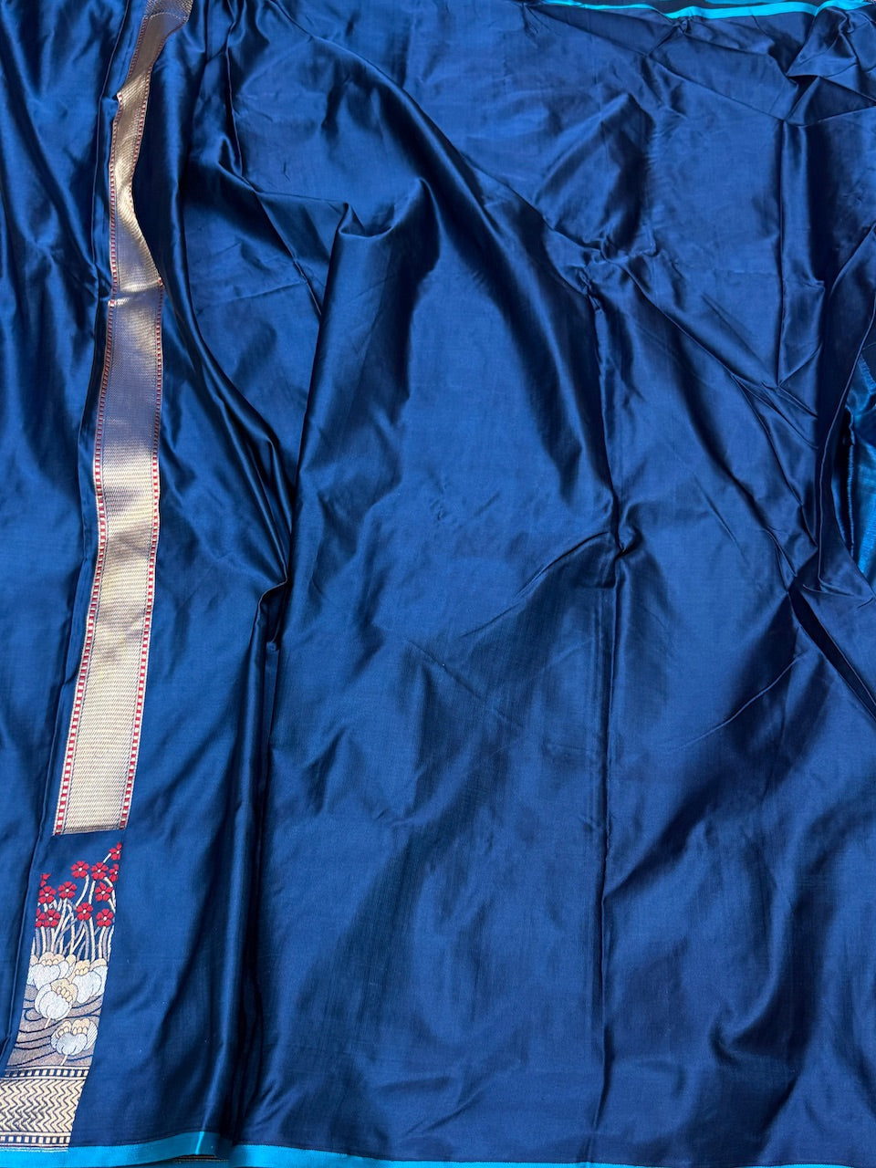 Royal Blue Handwoven Pure Banarasi Mashru Satin Silk Saree