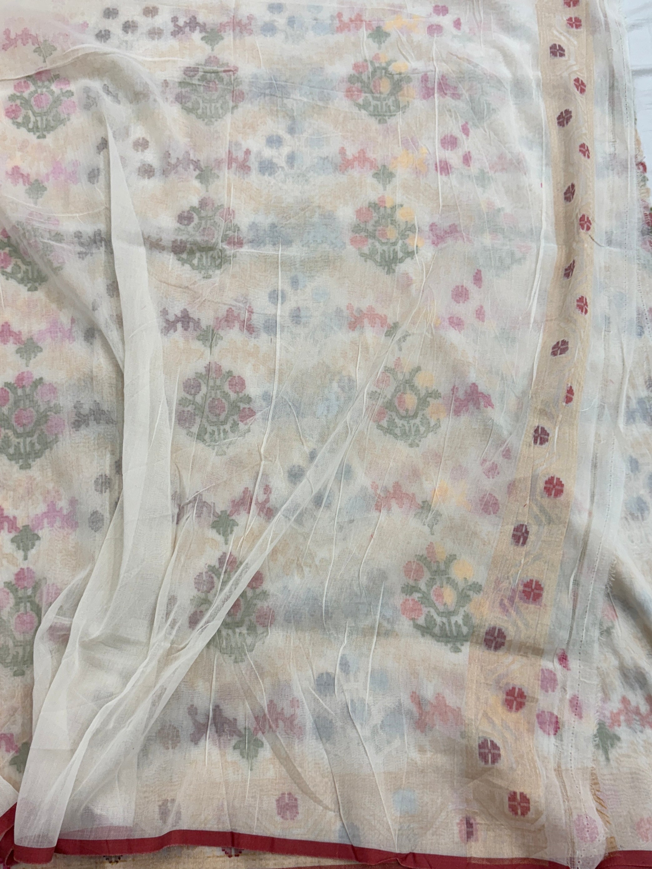 White Pure Muslin Cotton Jamdani Saree