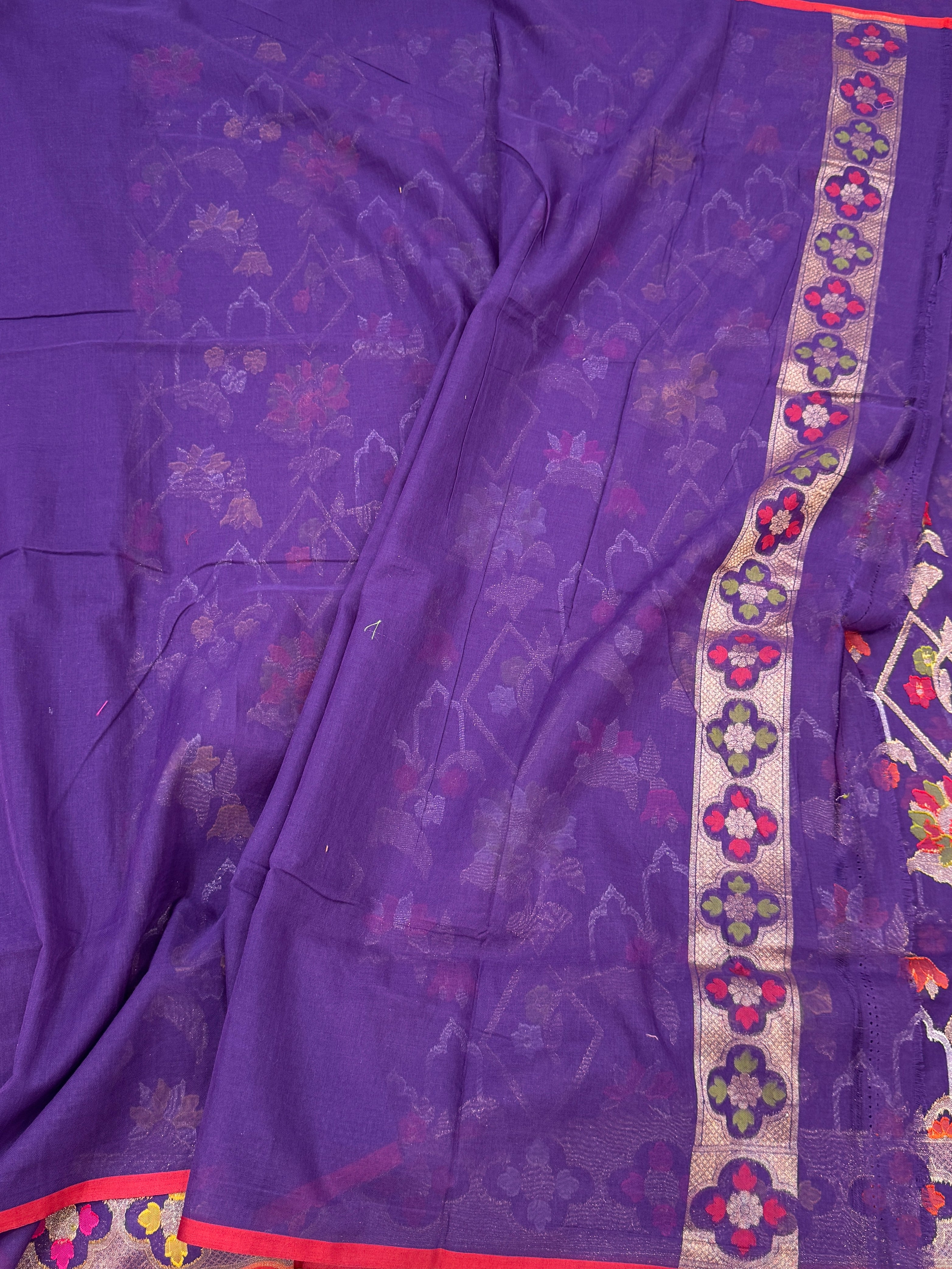Purple Pure Muslin Cotton Jamdani Saree