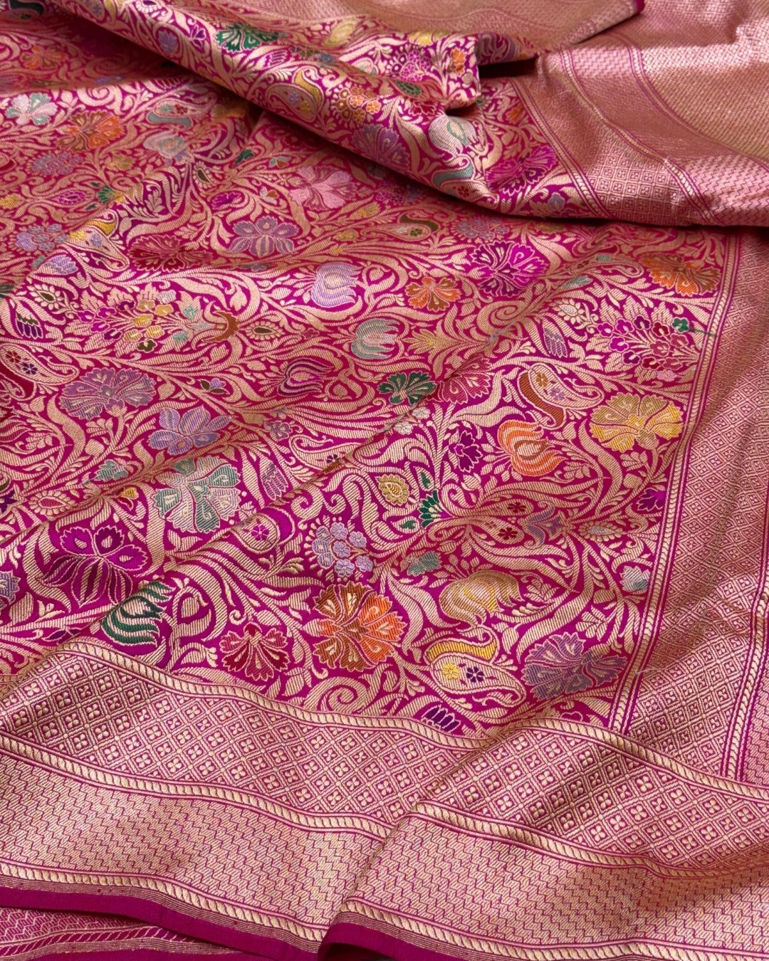 Rani Pink Handwoven Kimkhab Banarasi Pure Silk Brocade Saree