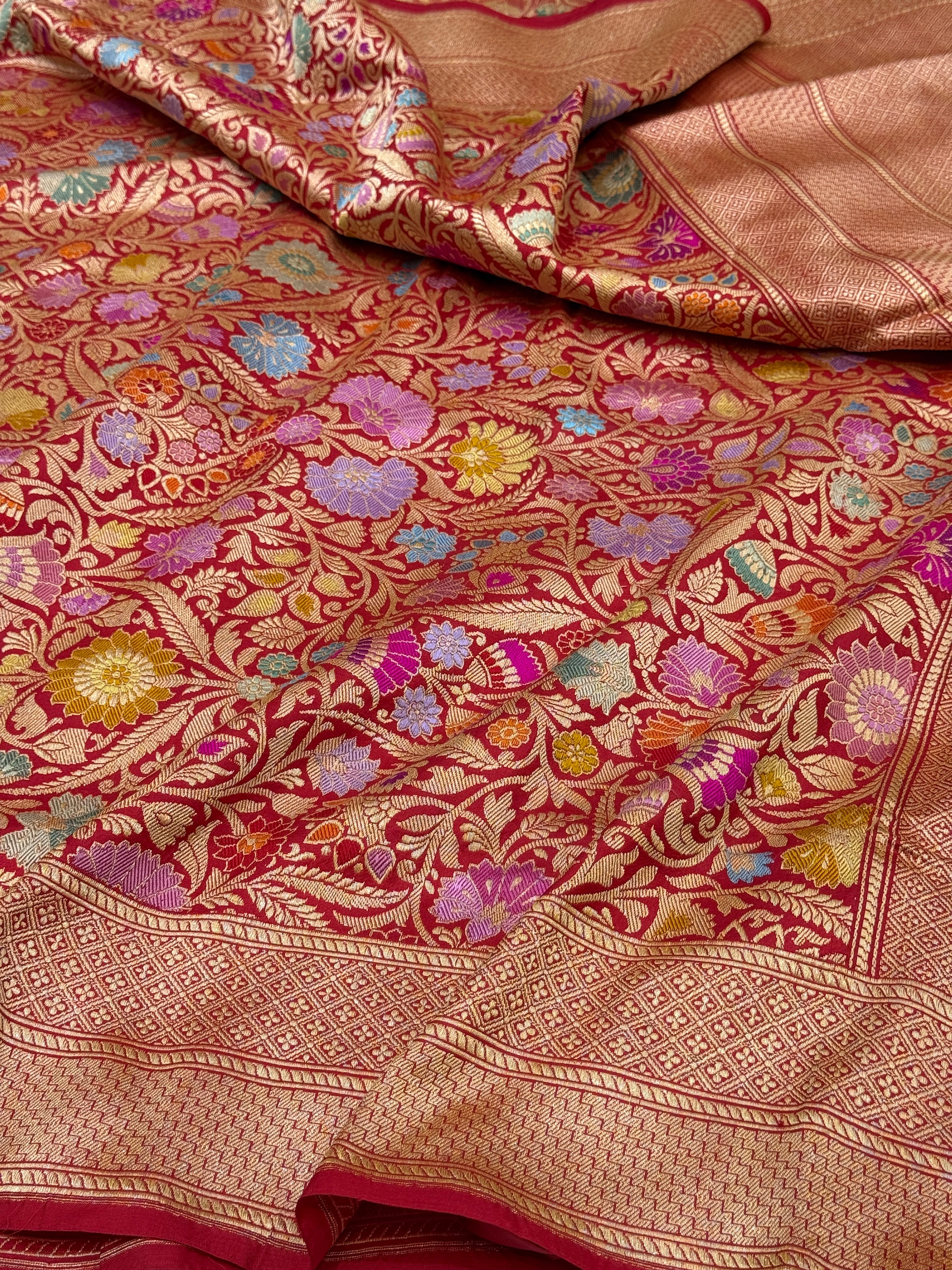 Red Handwoven Kimkhab Banarasi Pure Silk Brocade Saree