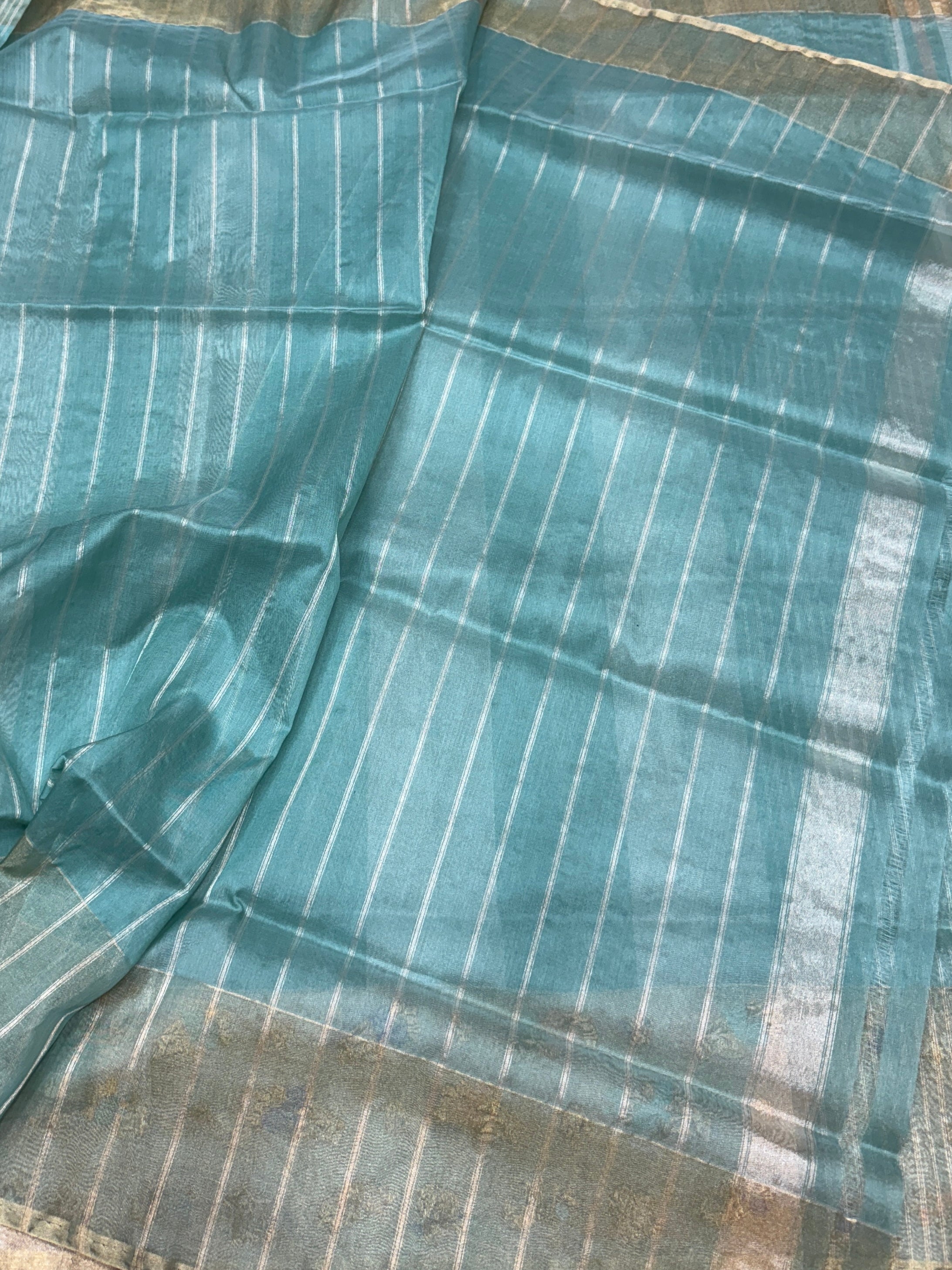 Powder Blue Handwoven Pure Tissue Saree