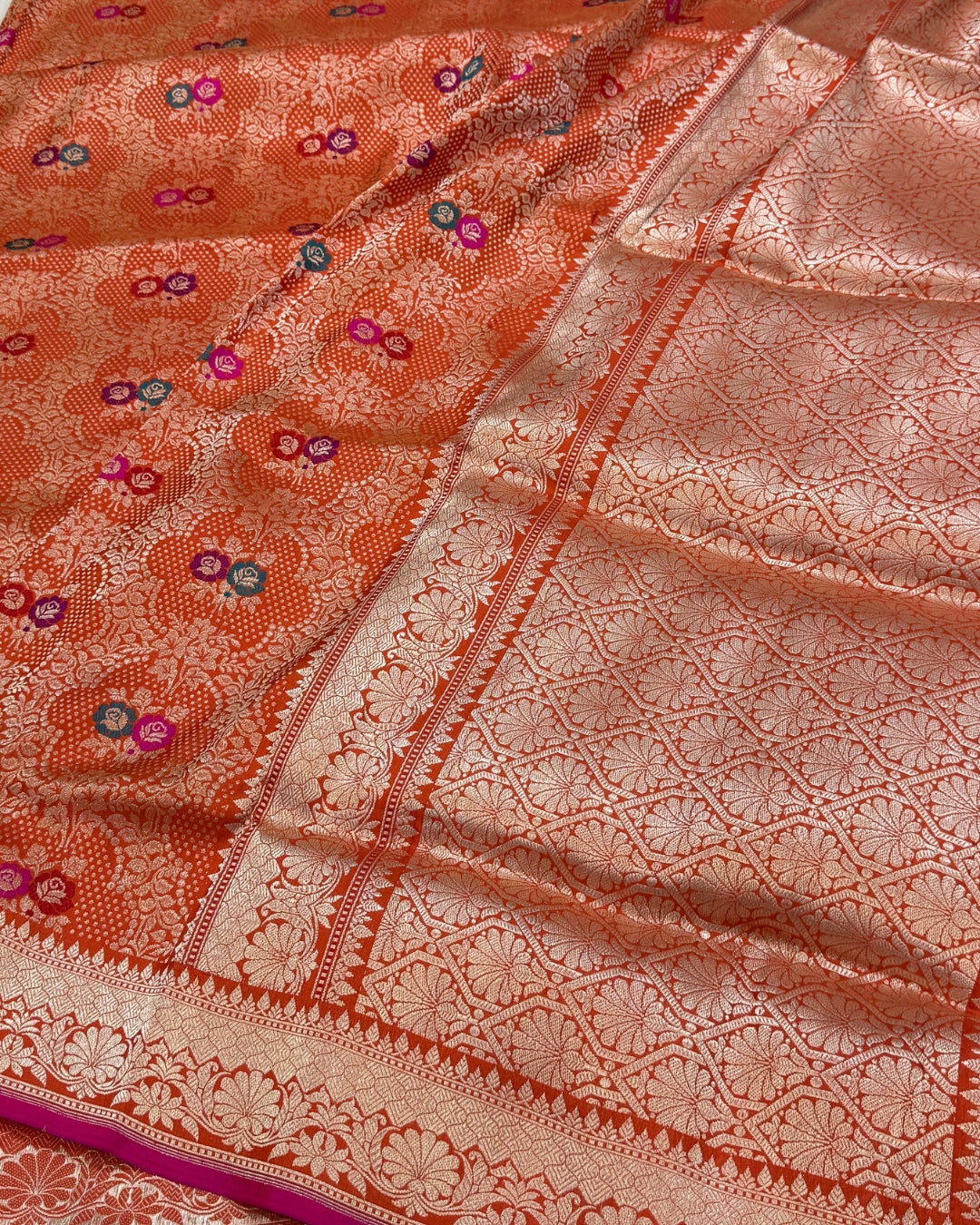 Orange Handwoven Banarasi Pure Silk Brocade Saree