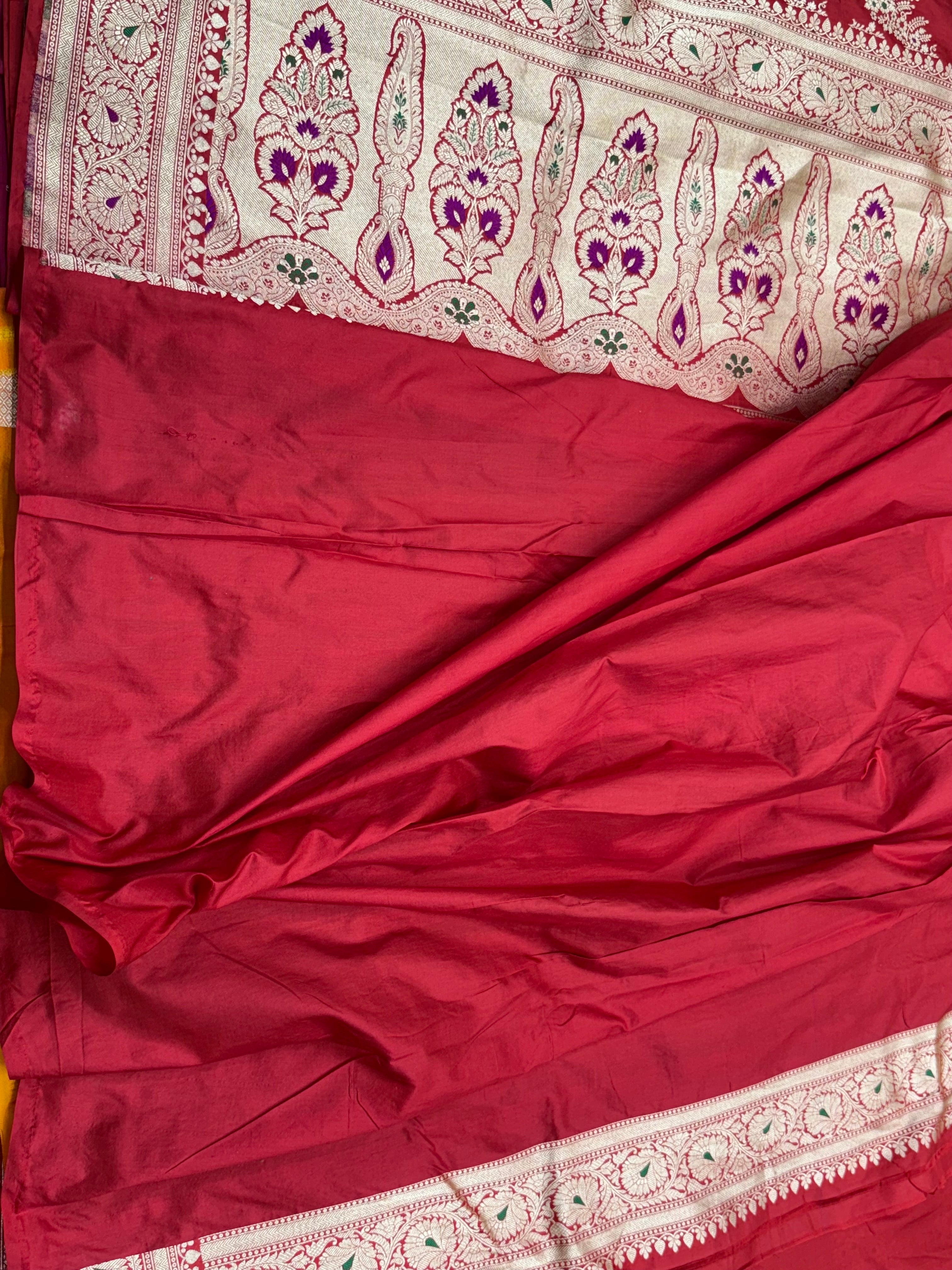 Orange Banarasi Minakari Pure Silk Saree