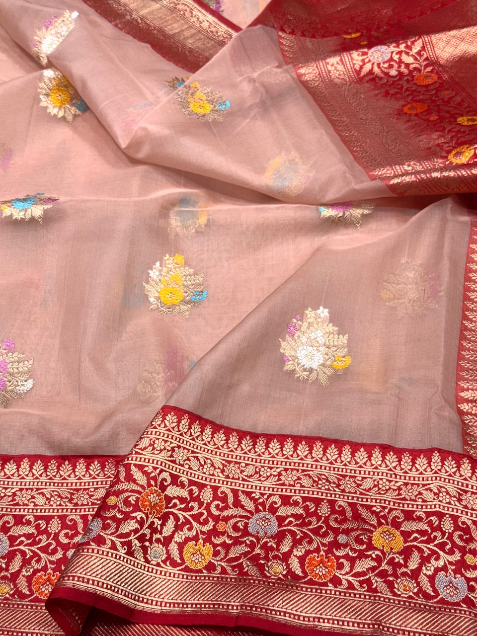 Peach Handwoven Banarasi Pure Organza Saree
