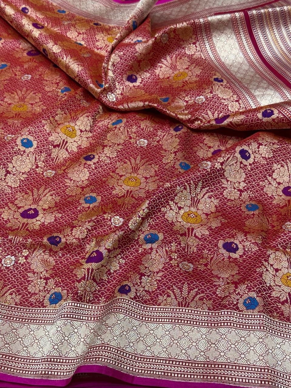 Rani Pink Handwoven Banarasi Pure Silk Brocade Saree