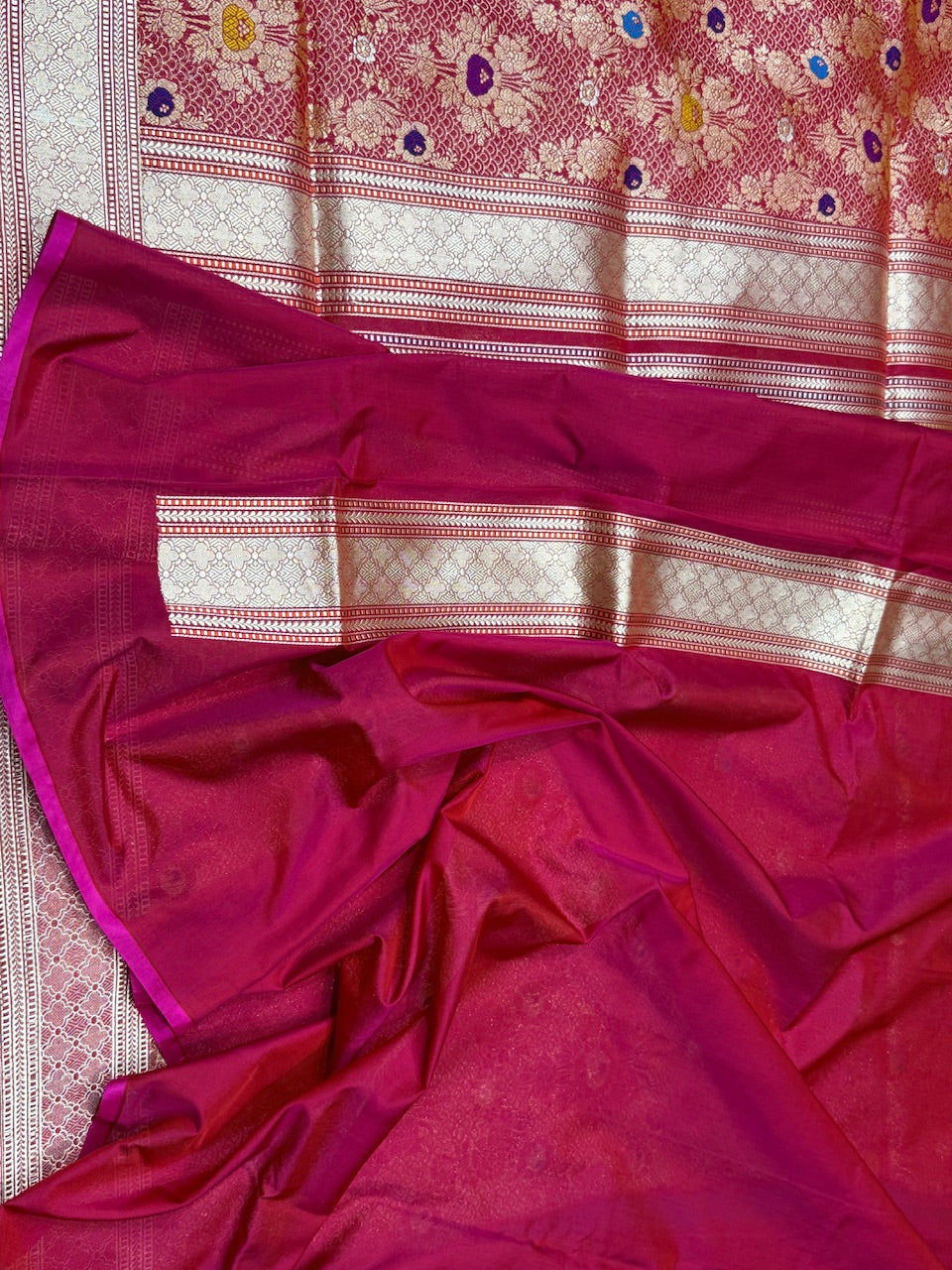 Rani Pink Handwoven Banarasi Pure Silk Brocade Saree
