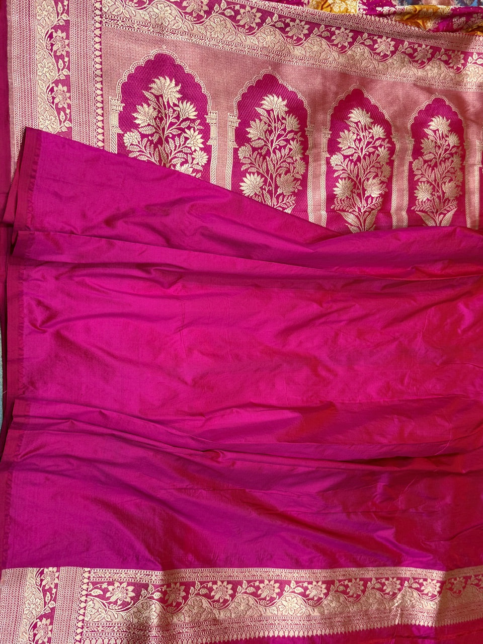 Rani Pink Banarasi Pure Rangkaat Silk Saree