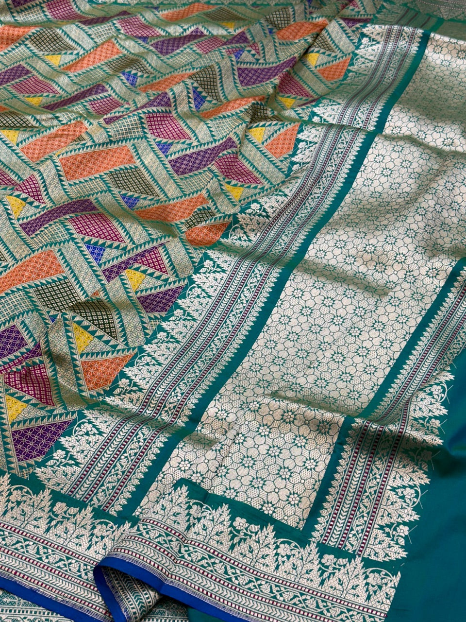 Teal Green Handwoven Pure Silk Brocade Saree