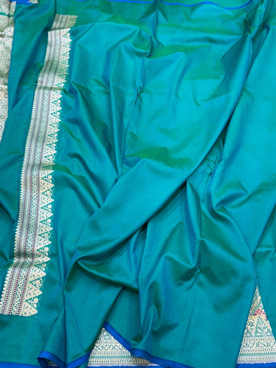 Teal Green Handwoven Pure Silk Brocade Saree