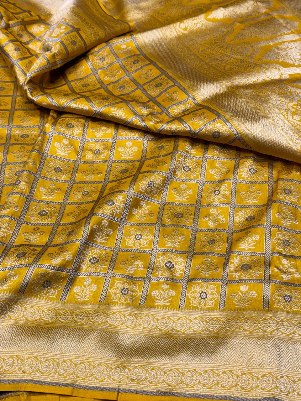 Yellow Pure Silk Brocade Saree