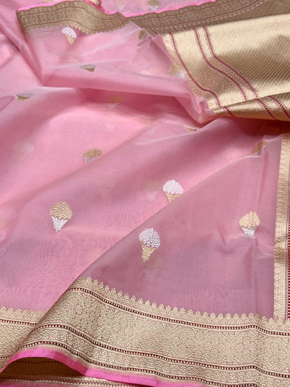 Baby Pink Handwoven Pure Banarasi Organza Saree