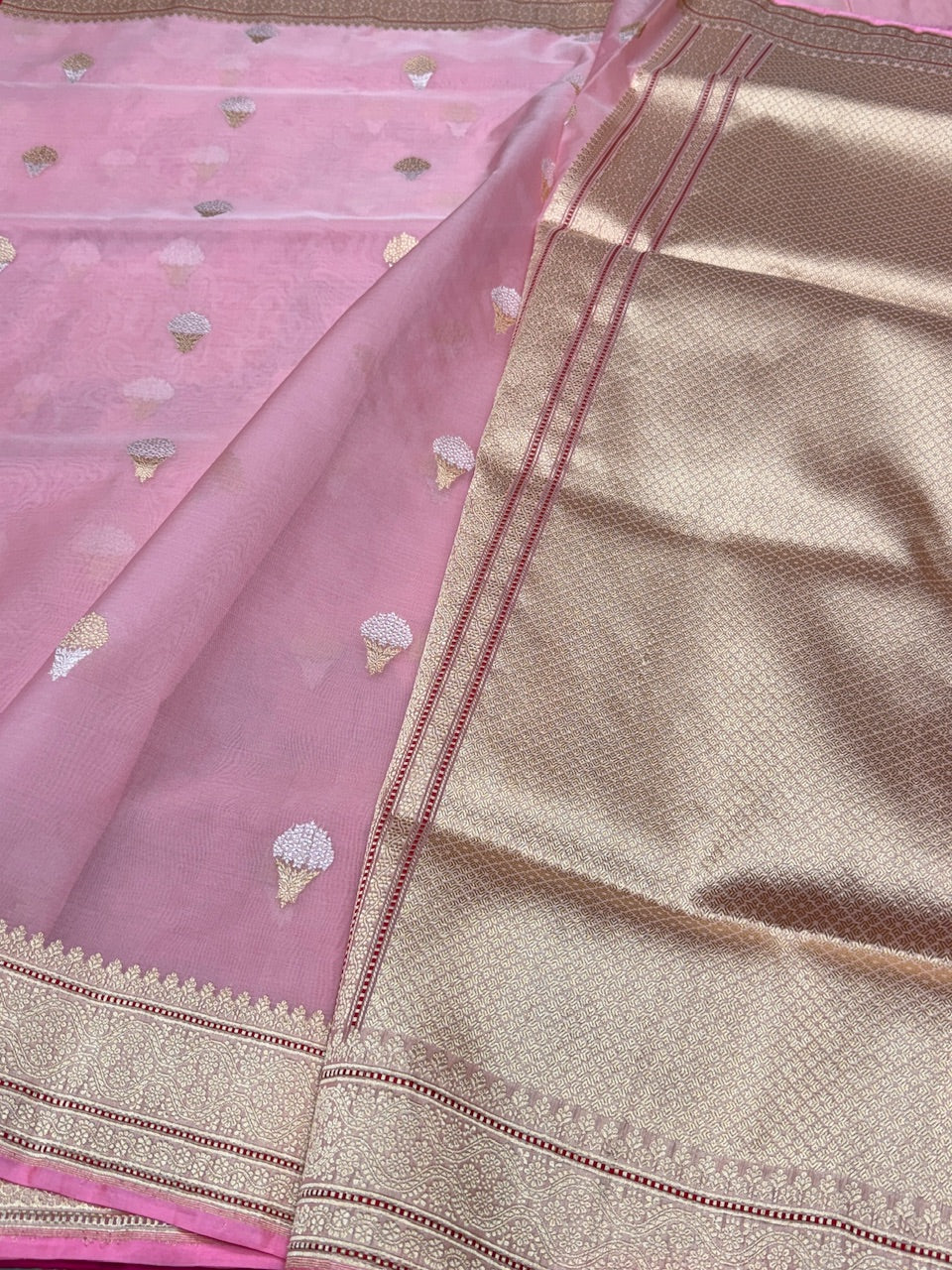 Baby Pink Handwoven Pure Banarasi Organza Saree