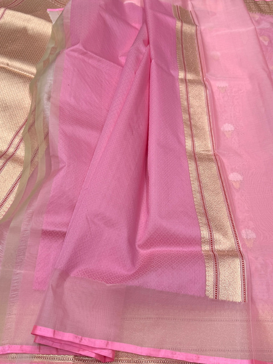 Baby Pink Handwoven Pure Banarasi Organza Saree