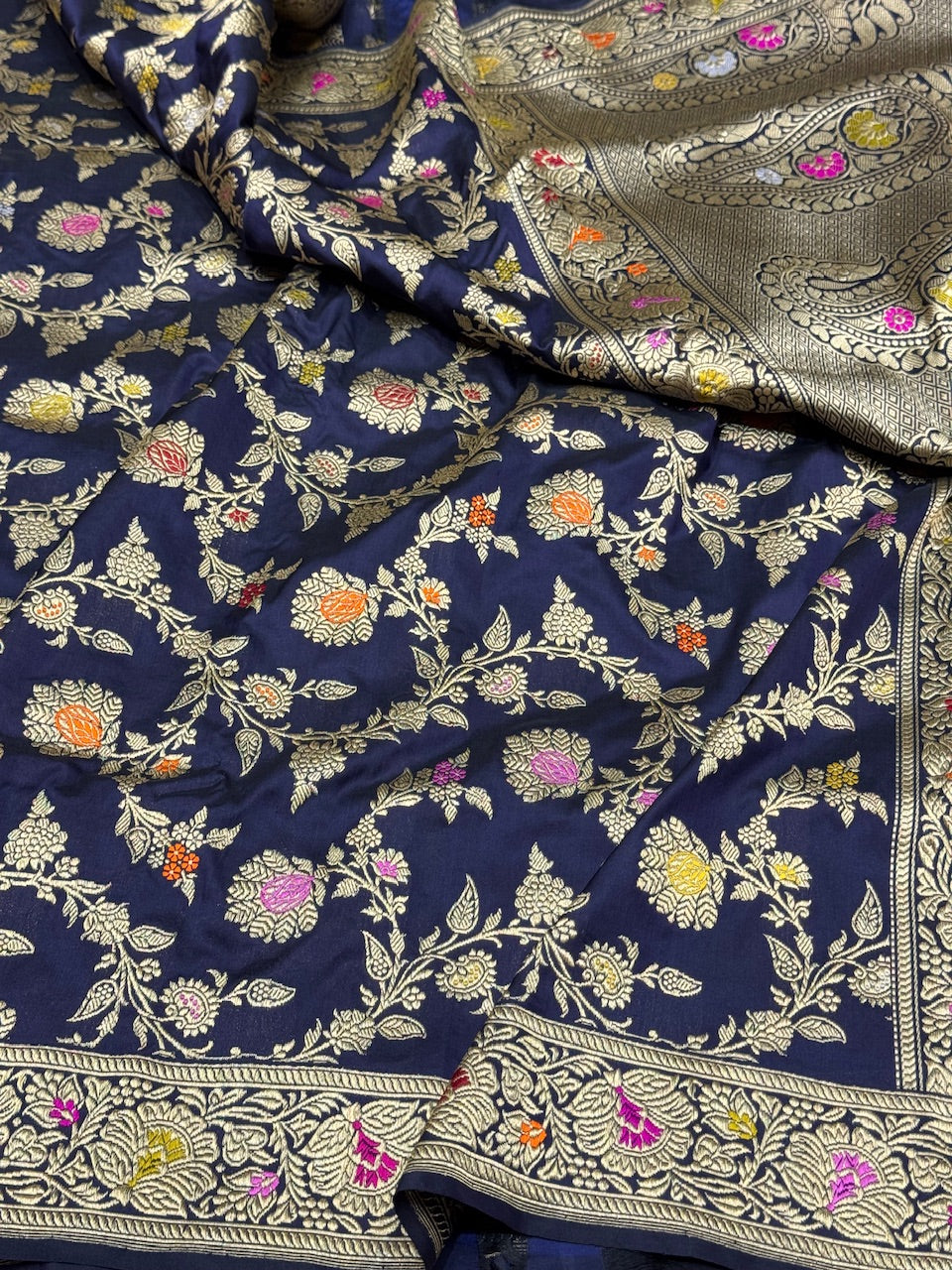 Navy Blue Handwoven Banarasi Silk Saree