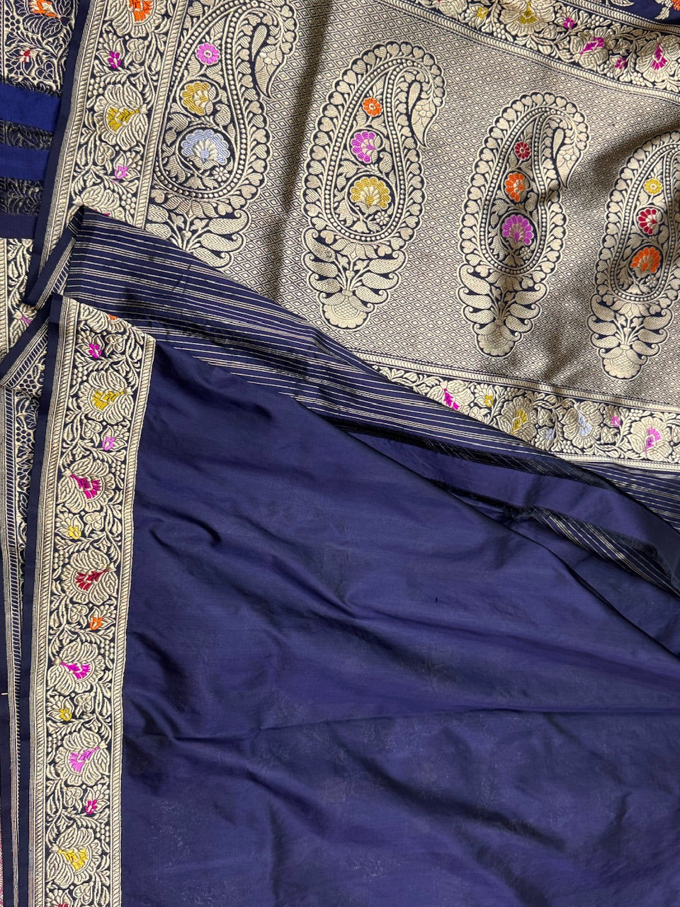 Navy Blue Handwoven Banarasi Silk Saree