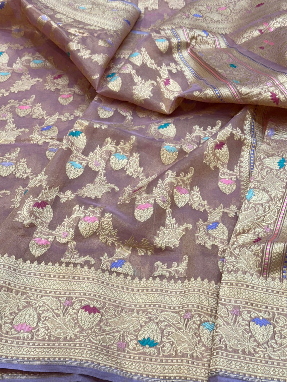 Peach Handwoven Pure Tissue Saree