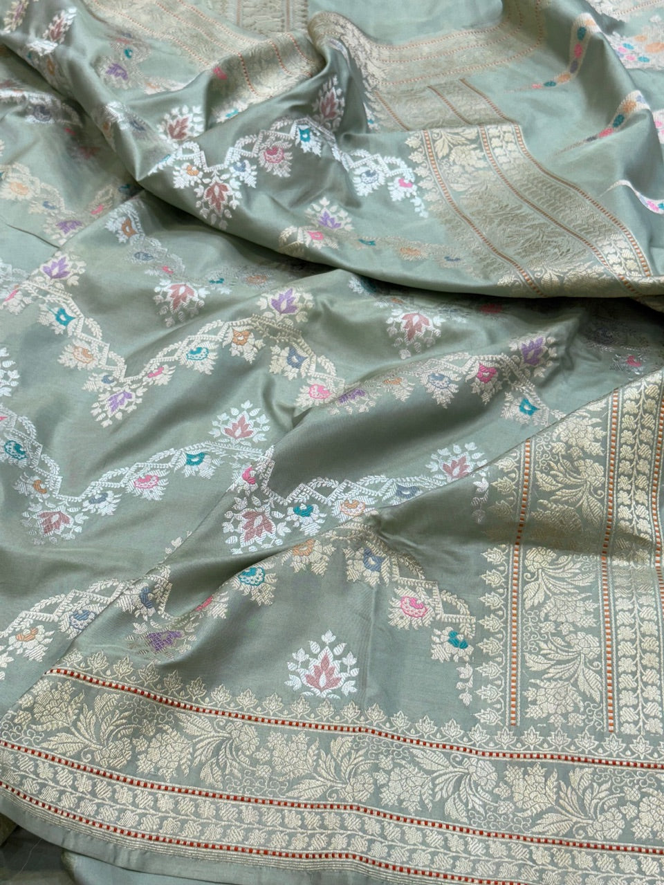 Sage Green Handwoven Pure Banarasi Silk Saree