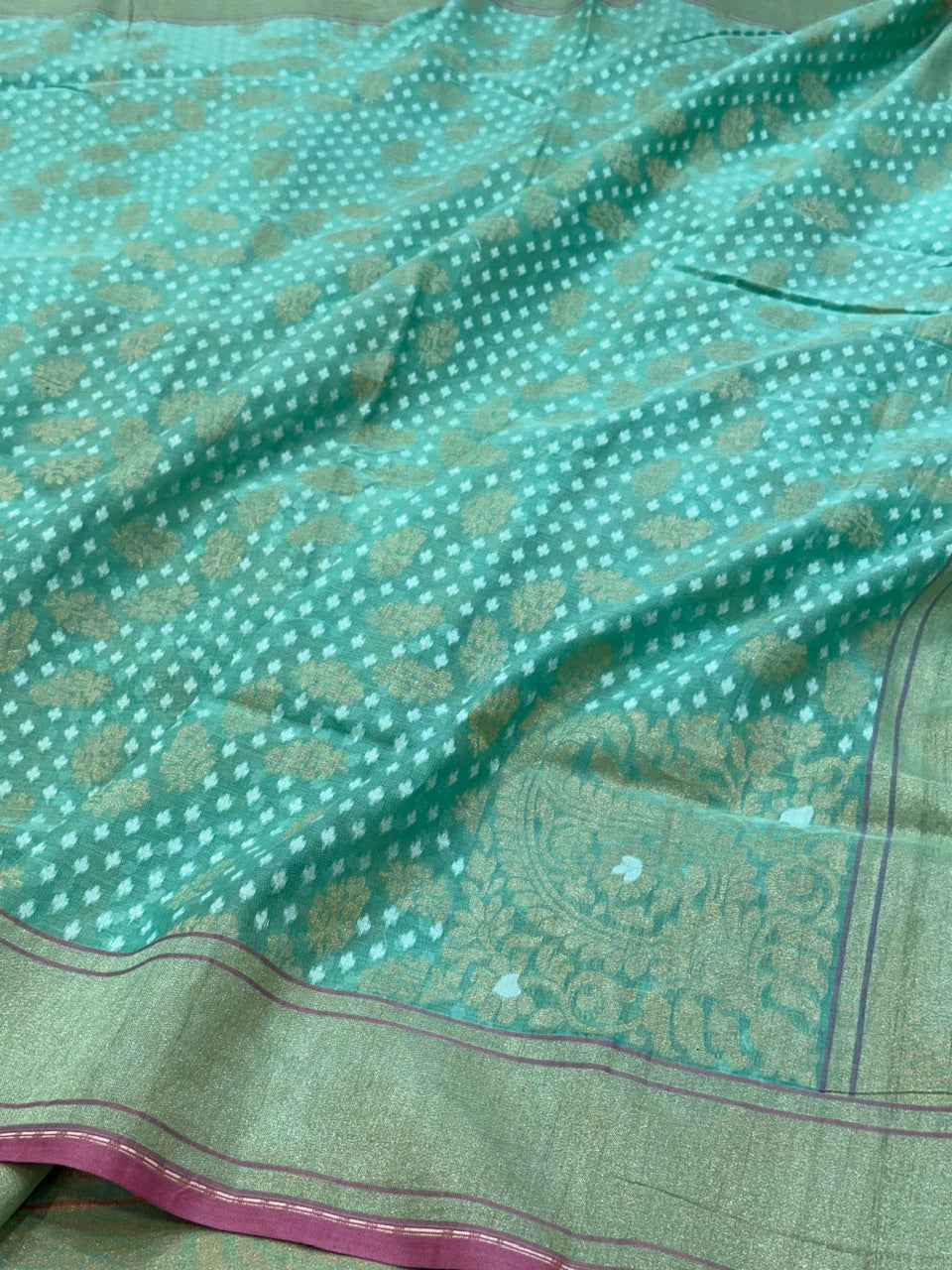 Sea Green Pure Muslin Cotton Jamdani Saree