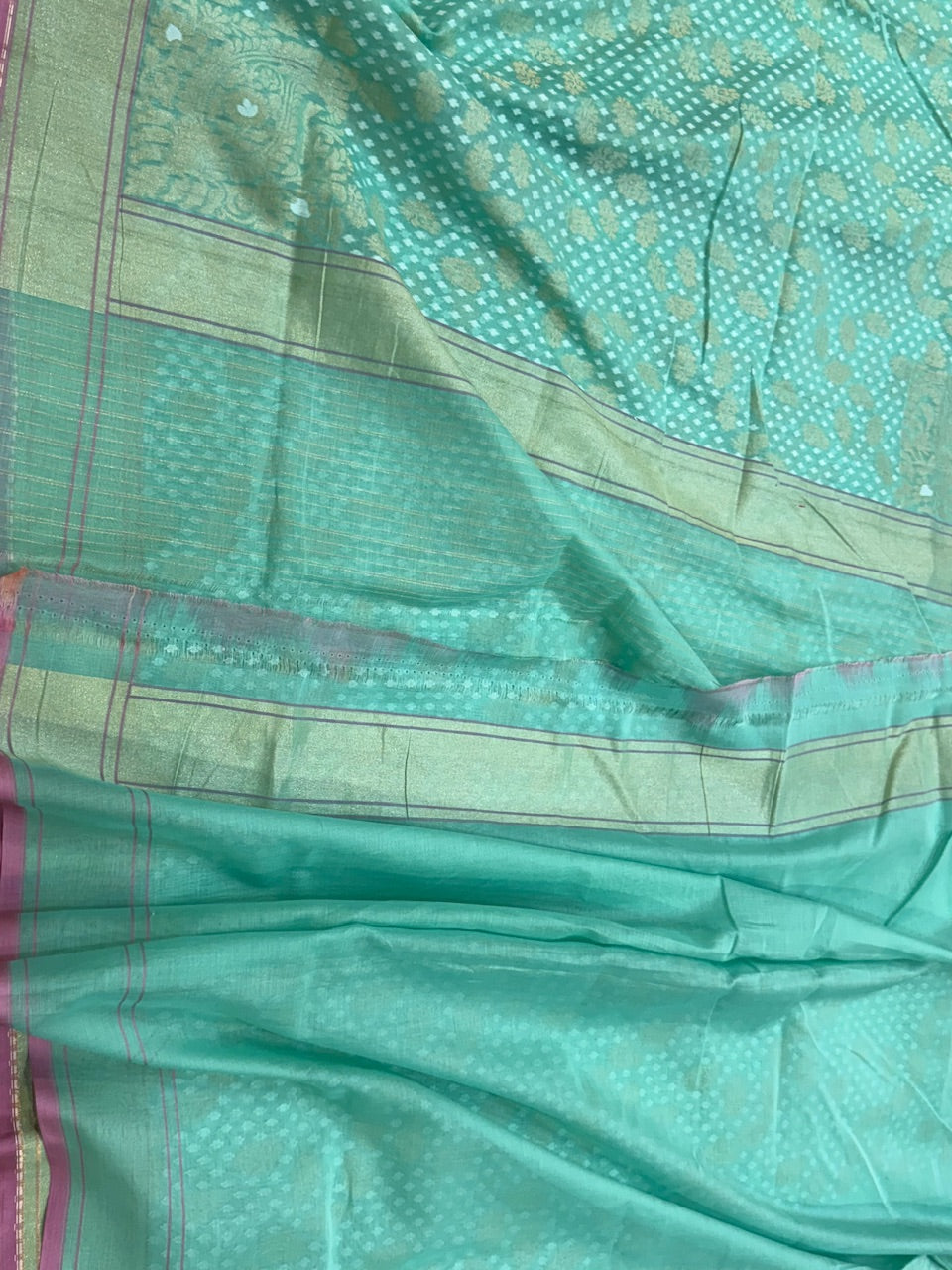 Sea Green Pure Muslin Cotton Jamdani Saree