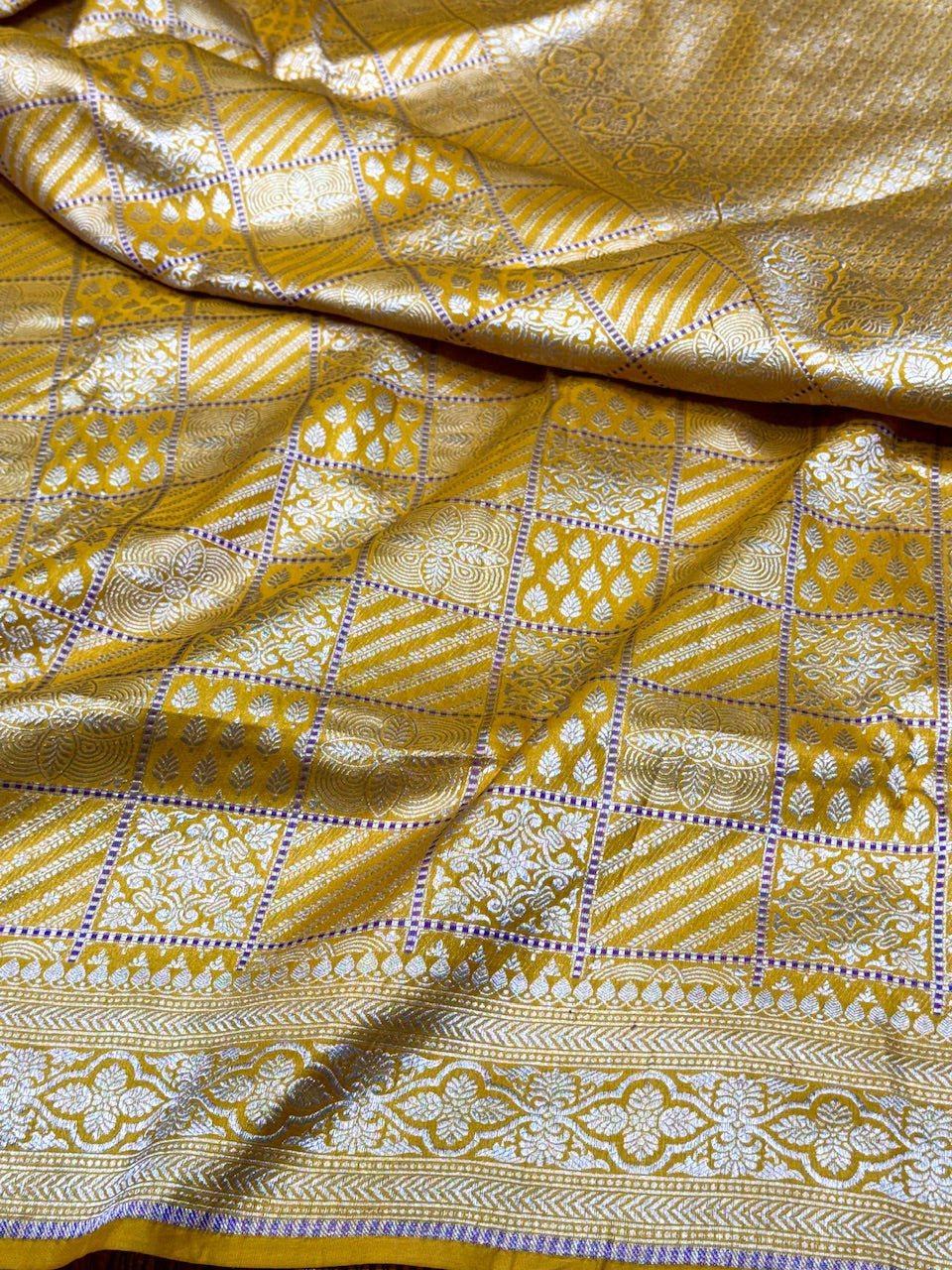 Yellow Pure  silk Brocade  Saree