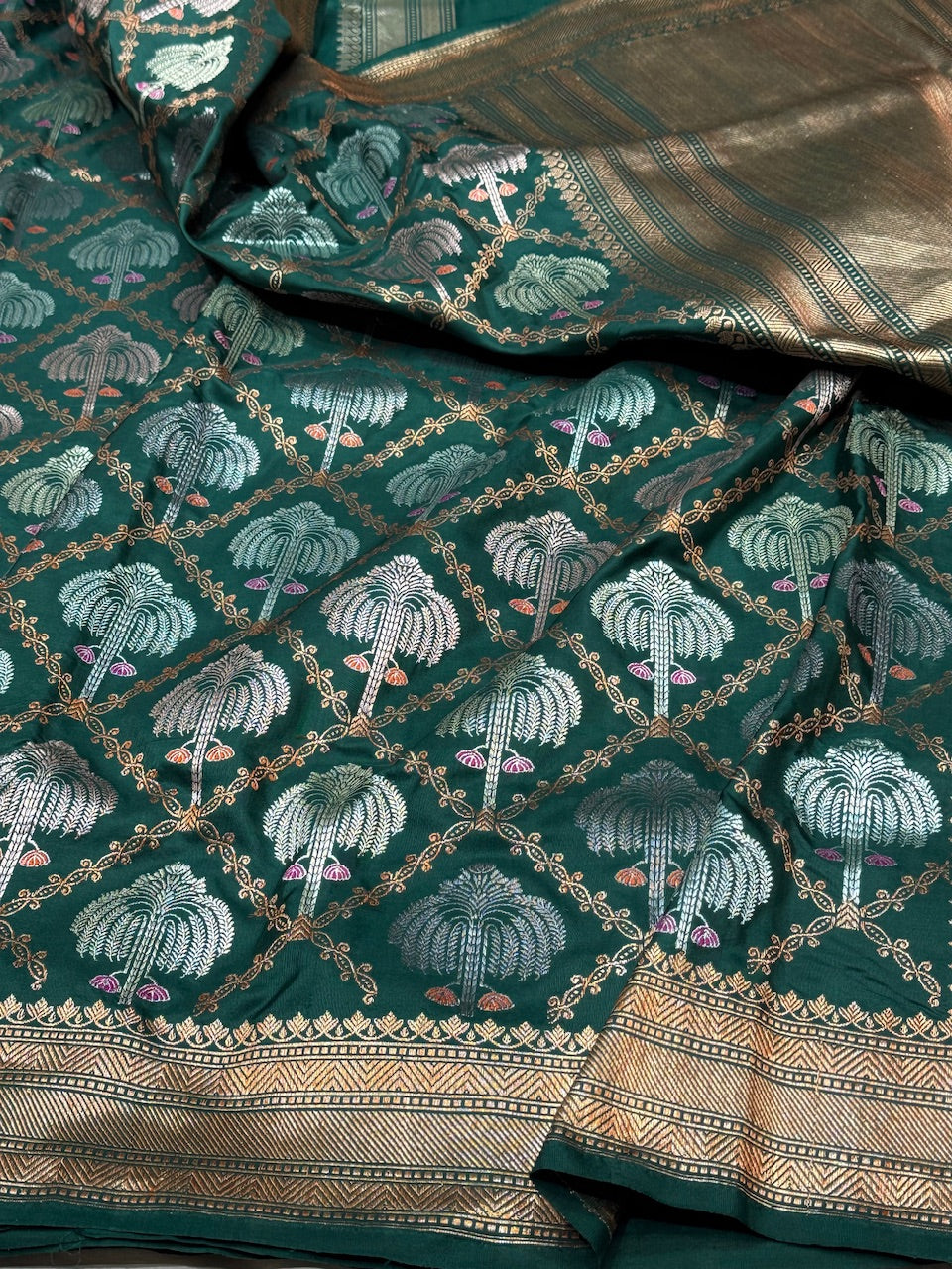 Bottle Green Handwoven Banarasi Pure Silk Saree