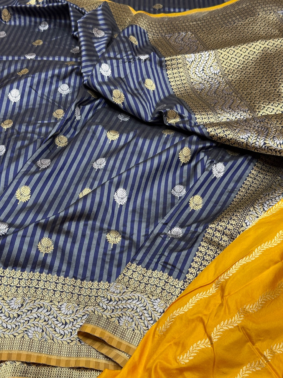 Navy Blue Handwoven Banarasi Pure Silk Saree