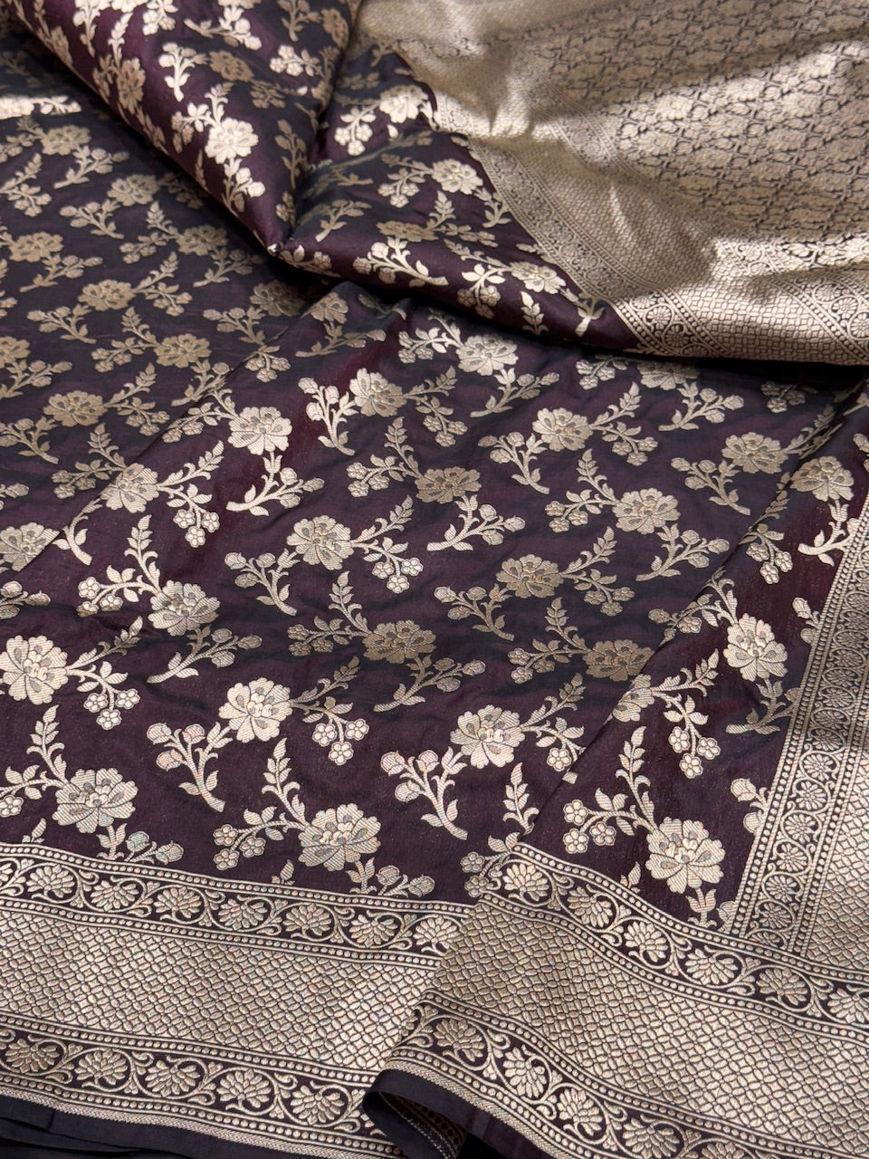 Wine Banarasi Pure Silk Saree