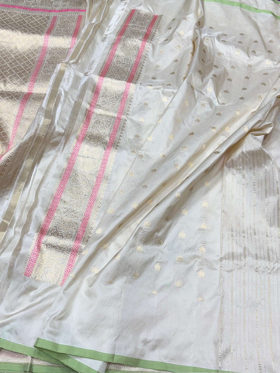 Ivory Handwoven Banarasi Pure Silk Saree