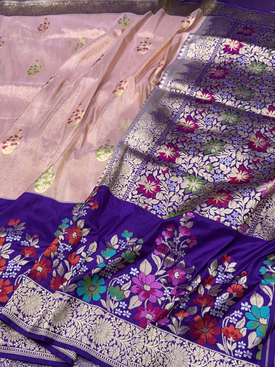Rose Gold Handwoven Pure Banarasi Tissue Saree