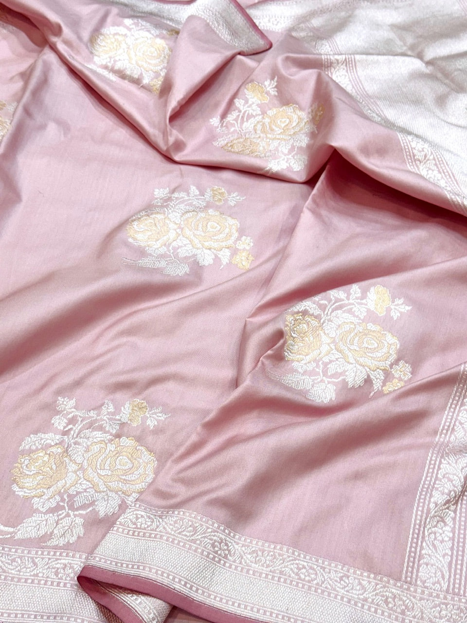 Powder Pink Ektara Handwoven Pure Banarasi Silk Saree