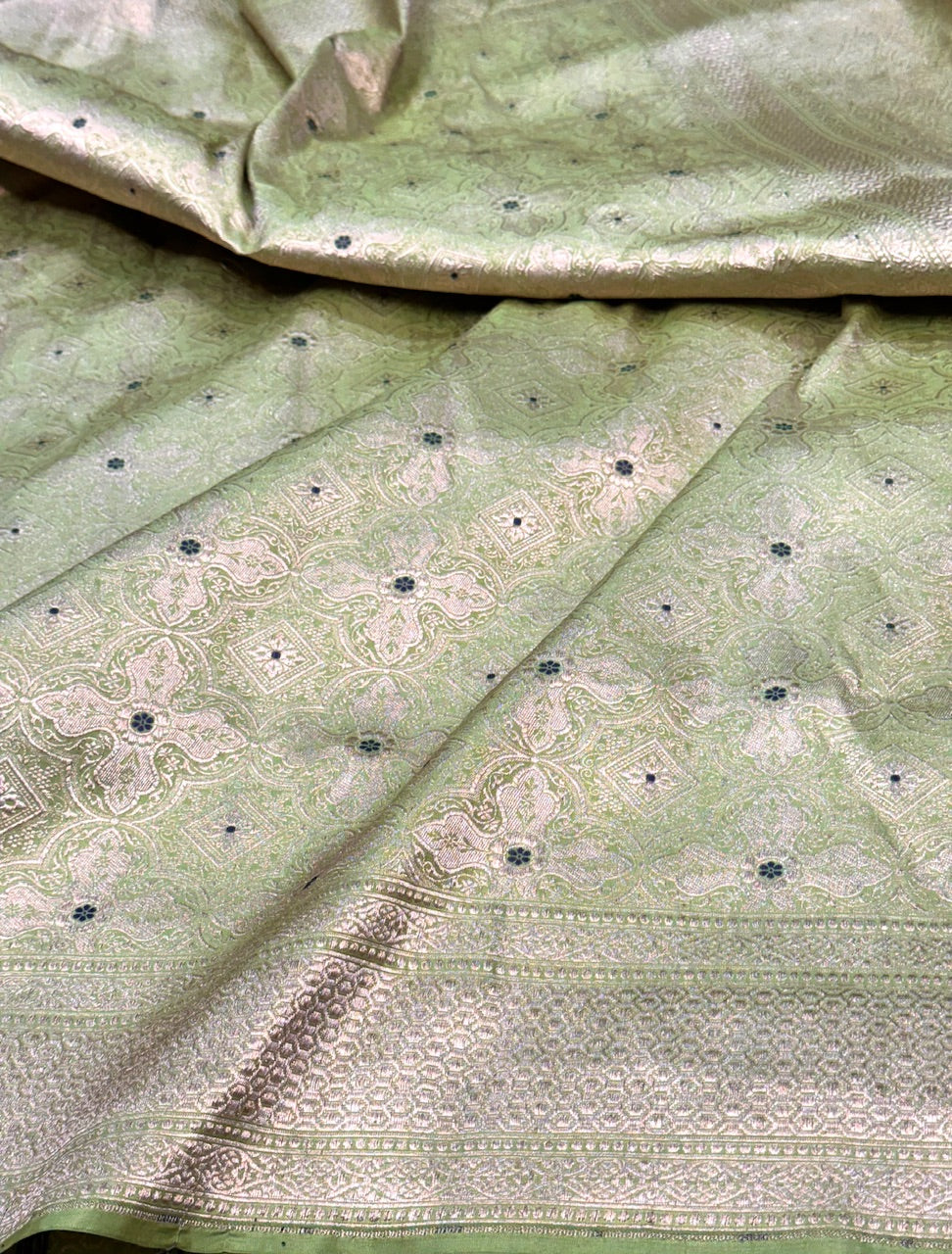 Pista Green Minakari Pure Silk Brocade Saree