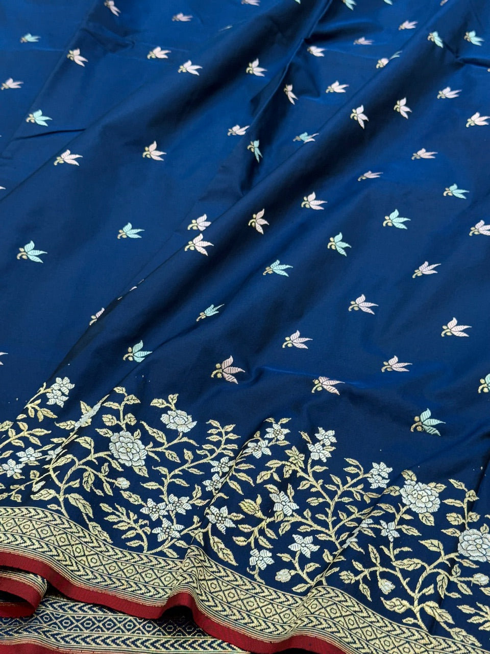 Navy Blue Ektara Handwoven Pure Banarasi Silk Saree
