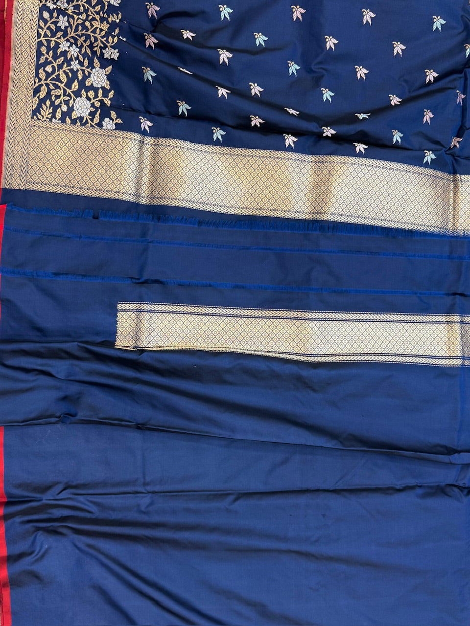 Navy Blue Ektara Handwoven Pure Banarasi Silk Saree
