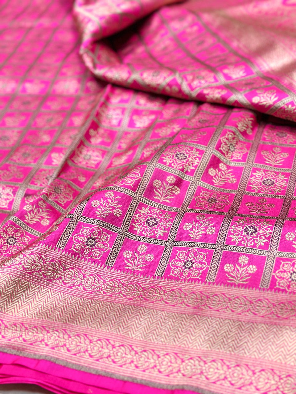 Rani Pink Pure Silk Brocade Saree
