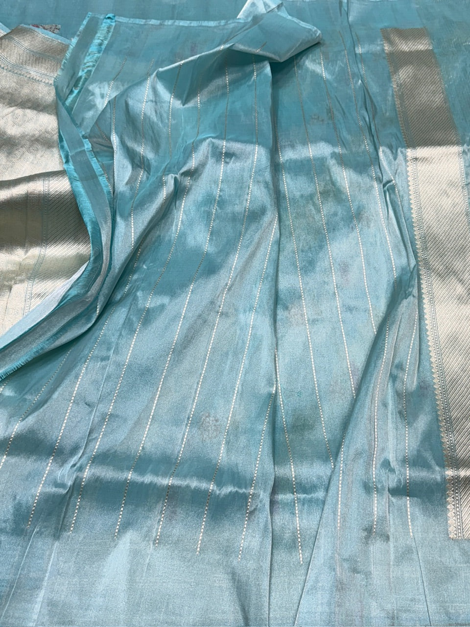 Sea Blue Handwoven Pure Katan Tissue Saree