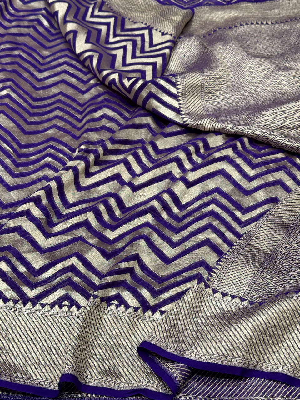 Royal Blue Pure Chiffon Georgette Saree