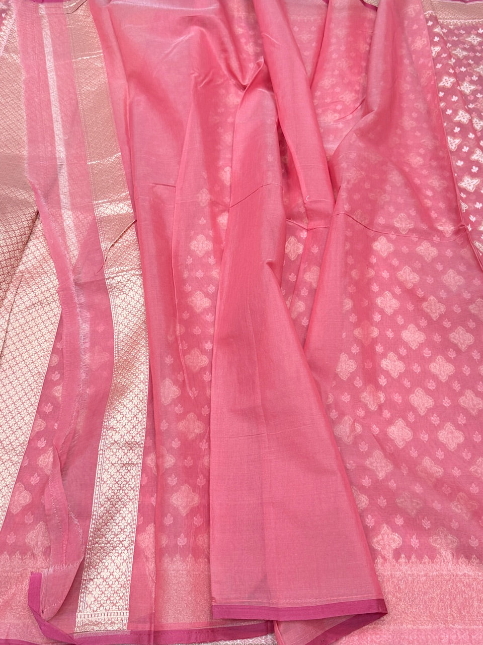 Gajiri Pink Banarasi Pure Cotton Saree