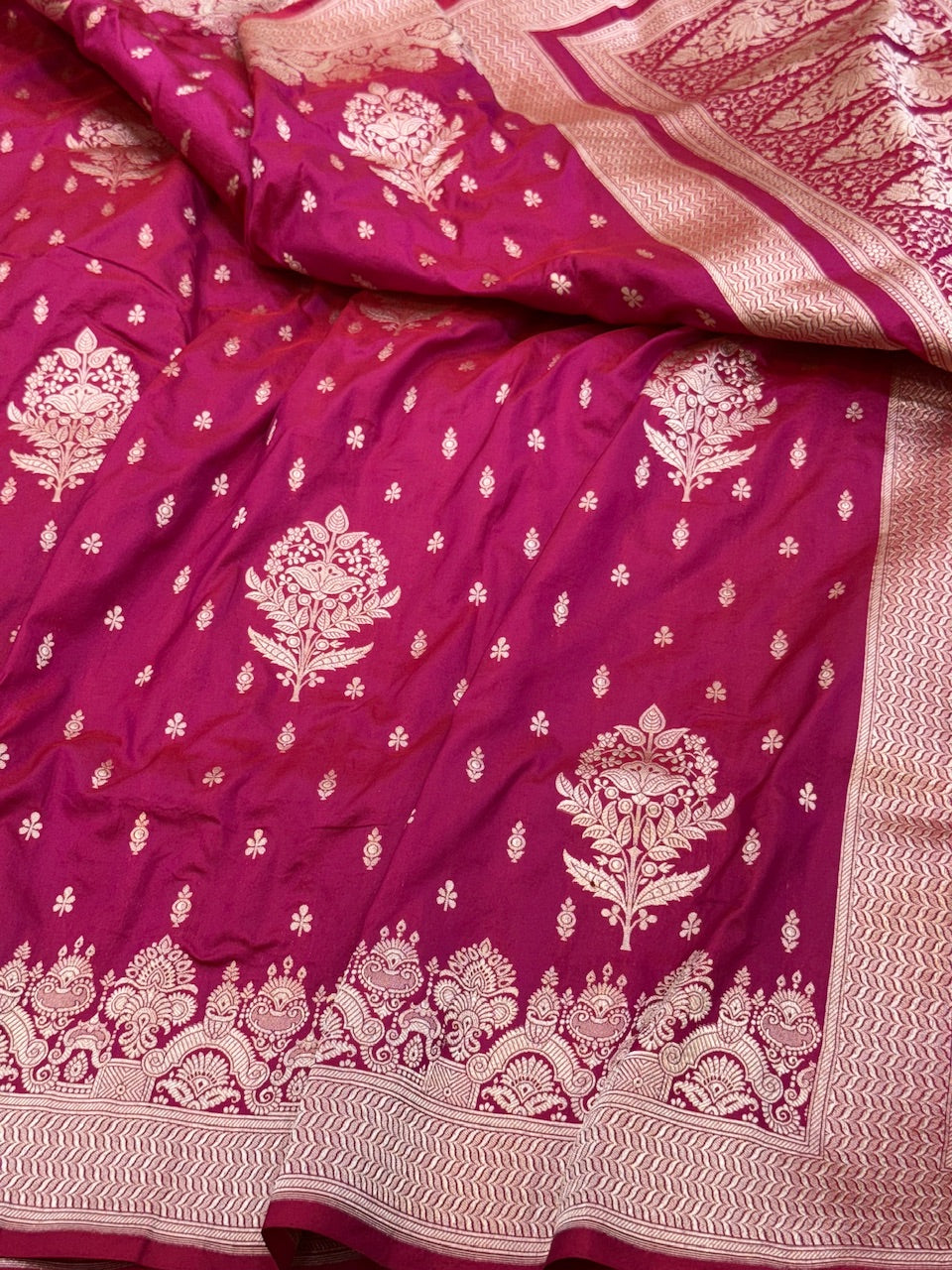 Rani Pink Pure Katan Silk Saree