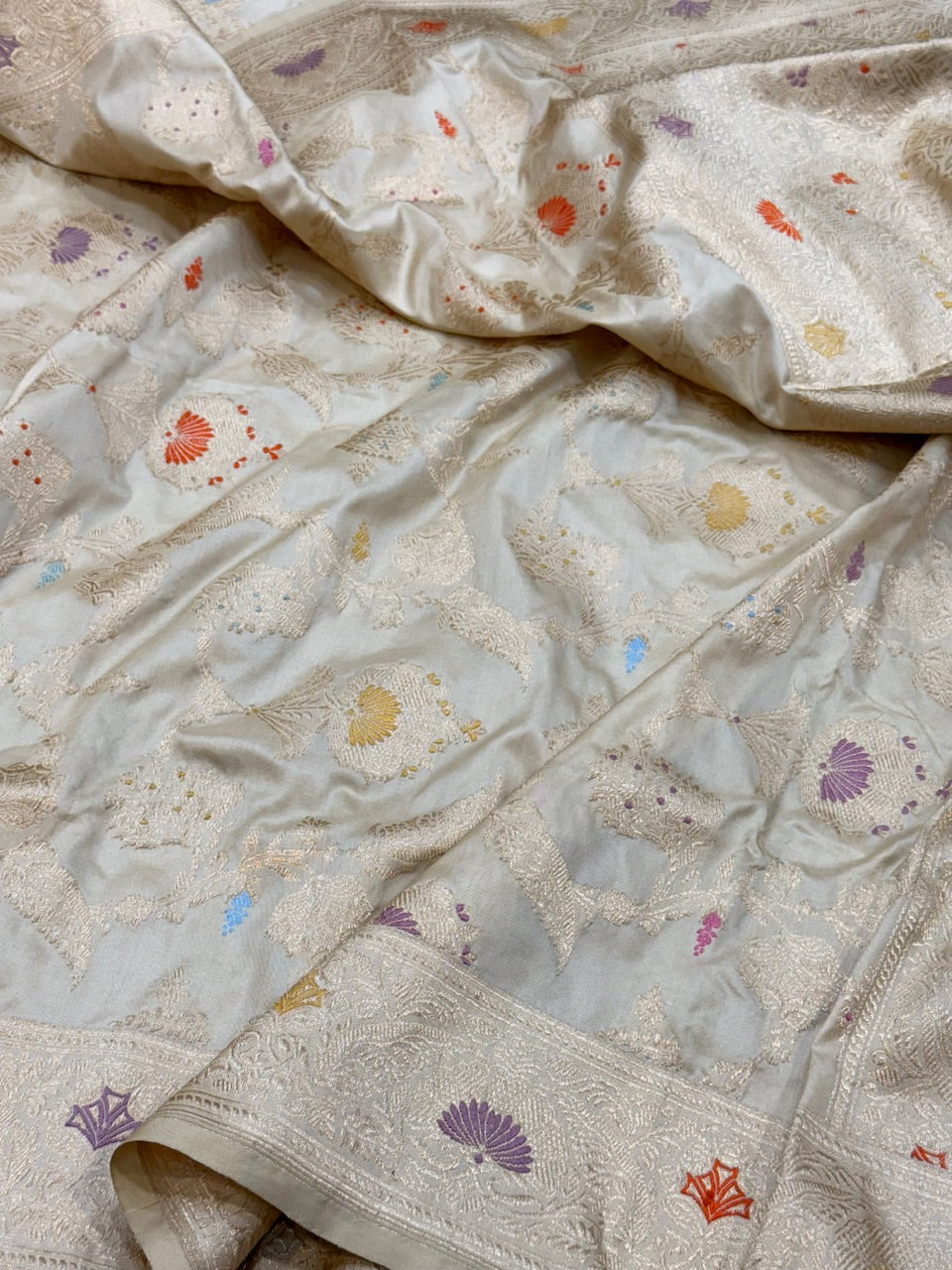 Ivory Handwoven Banarasi Pure Silk Saree