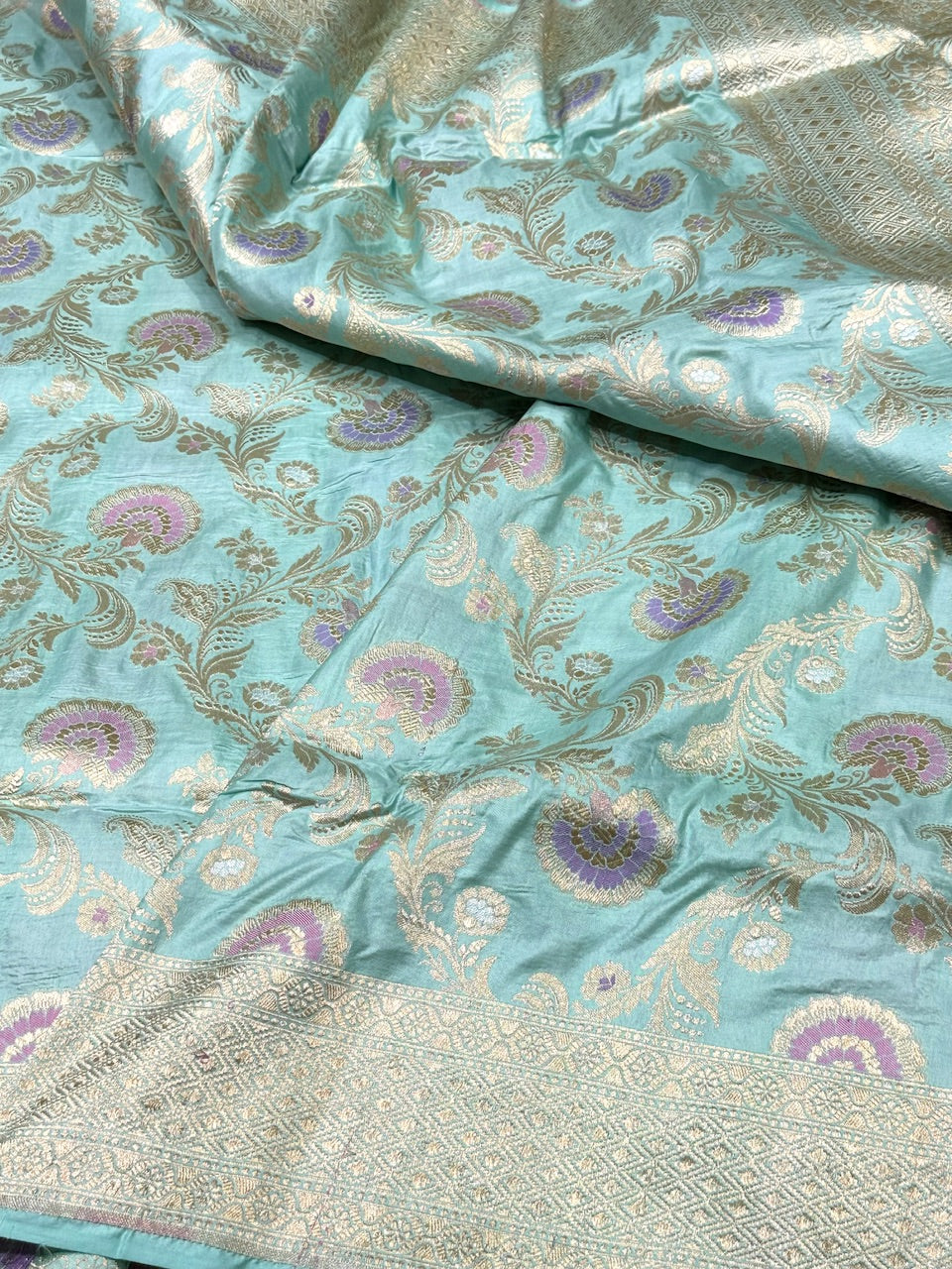 Sea Blue Banarasi Minakari Pure Katan Silk Saree
