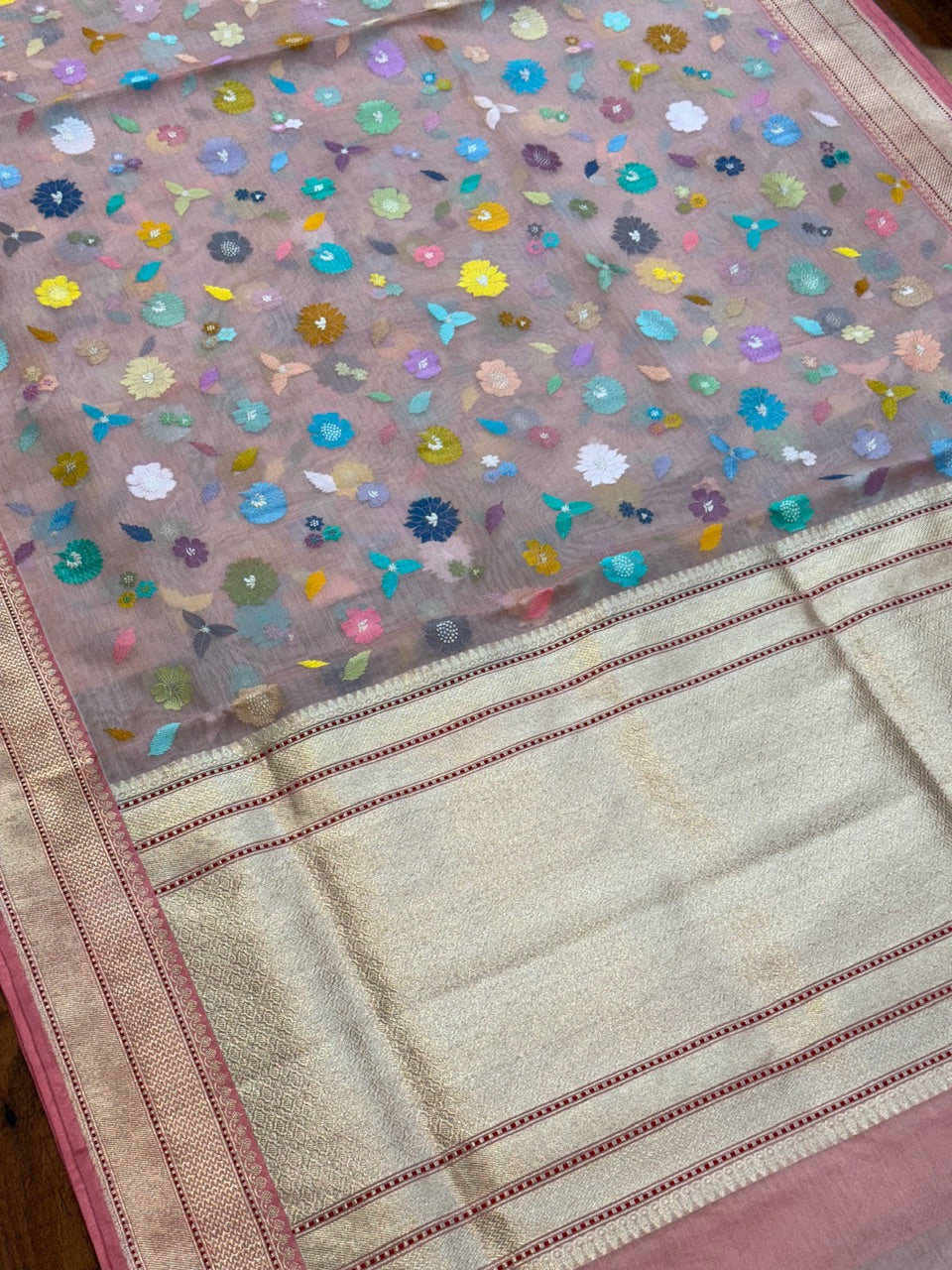 Peach Handwoven Pure Banarasi Organza Saree