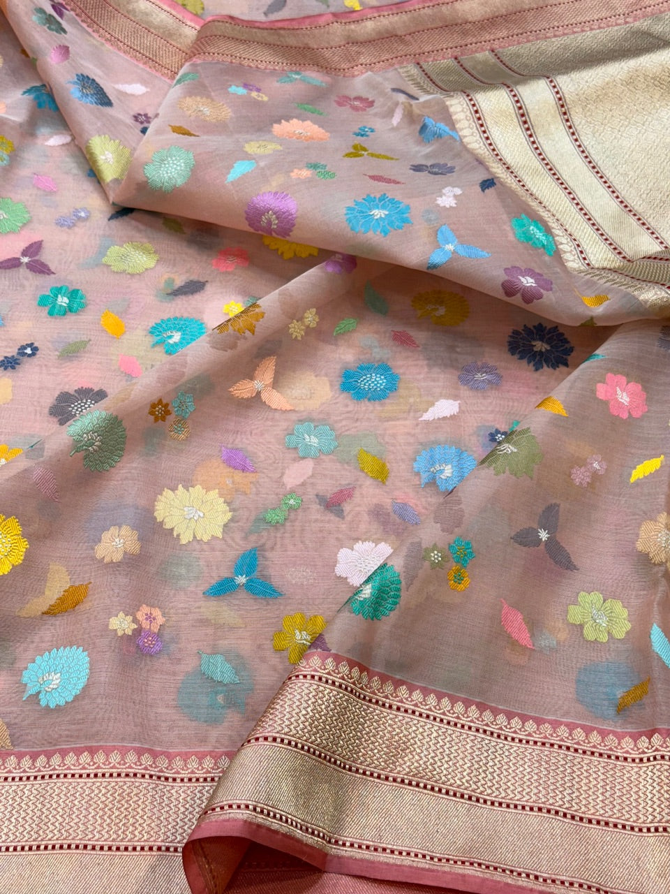 Peach Handwoven Pure Banarasi Organza Saree