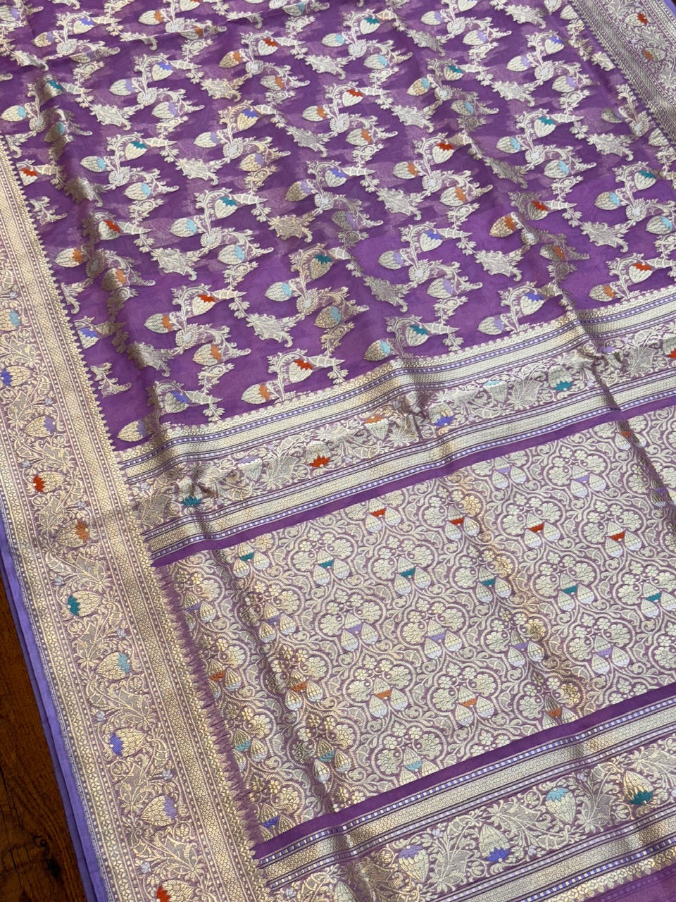 Lavender Handwoven Banarasi Pure Organza Saree